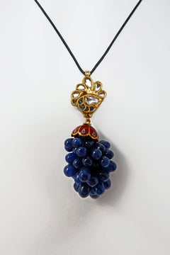 Enamel Blue Sapphire Diamond and Gold Peacock Pendant Necklace