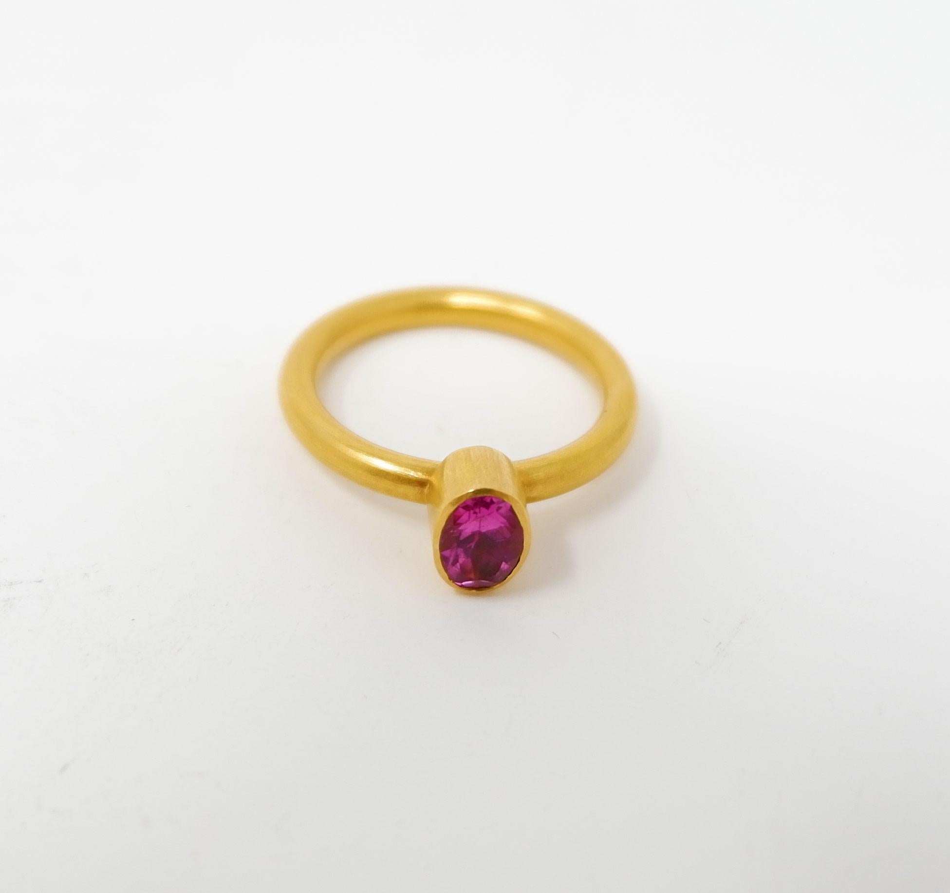 Oval Cut Tourmaline and 18 Karat Gold Stacking Ring For Sale