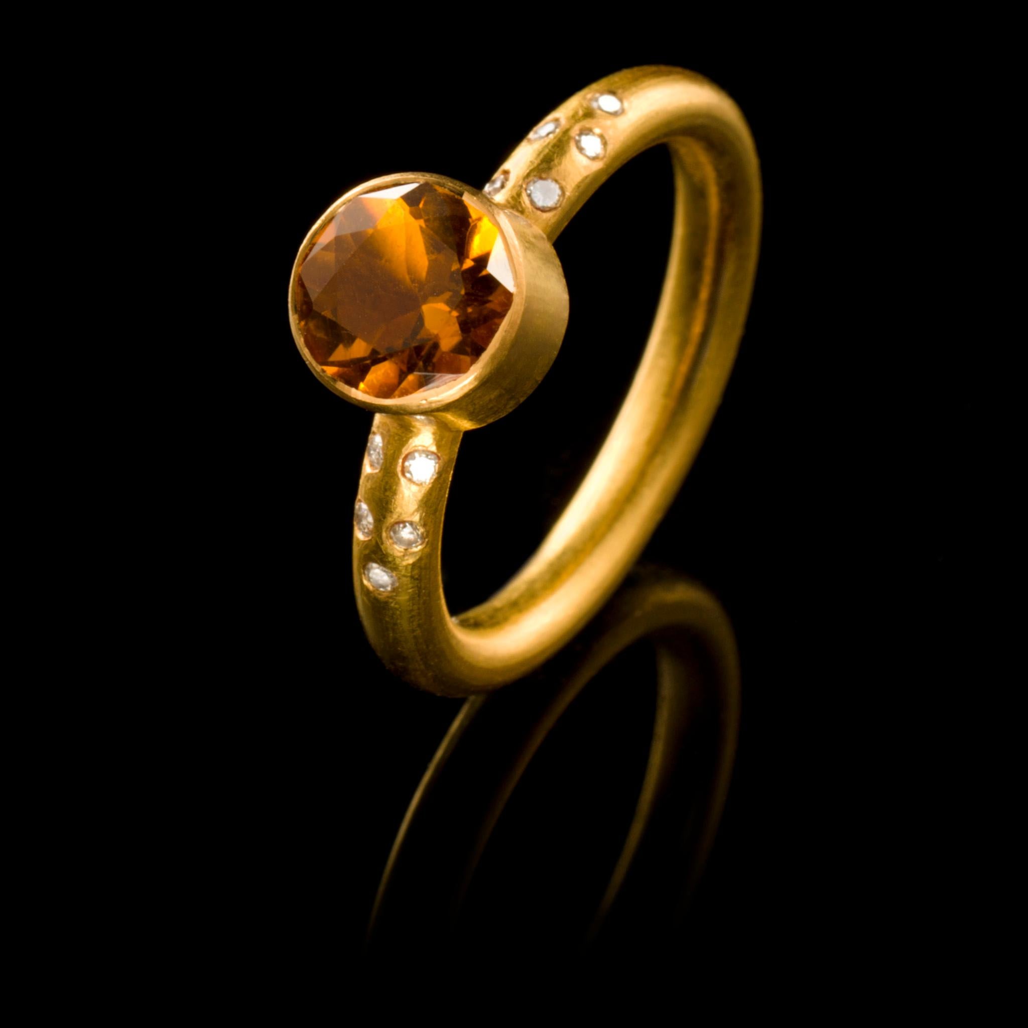 Contemporary Diamond Citrine and 18 Karat Gold Stacking Ring For Sale