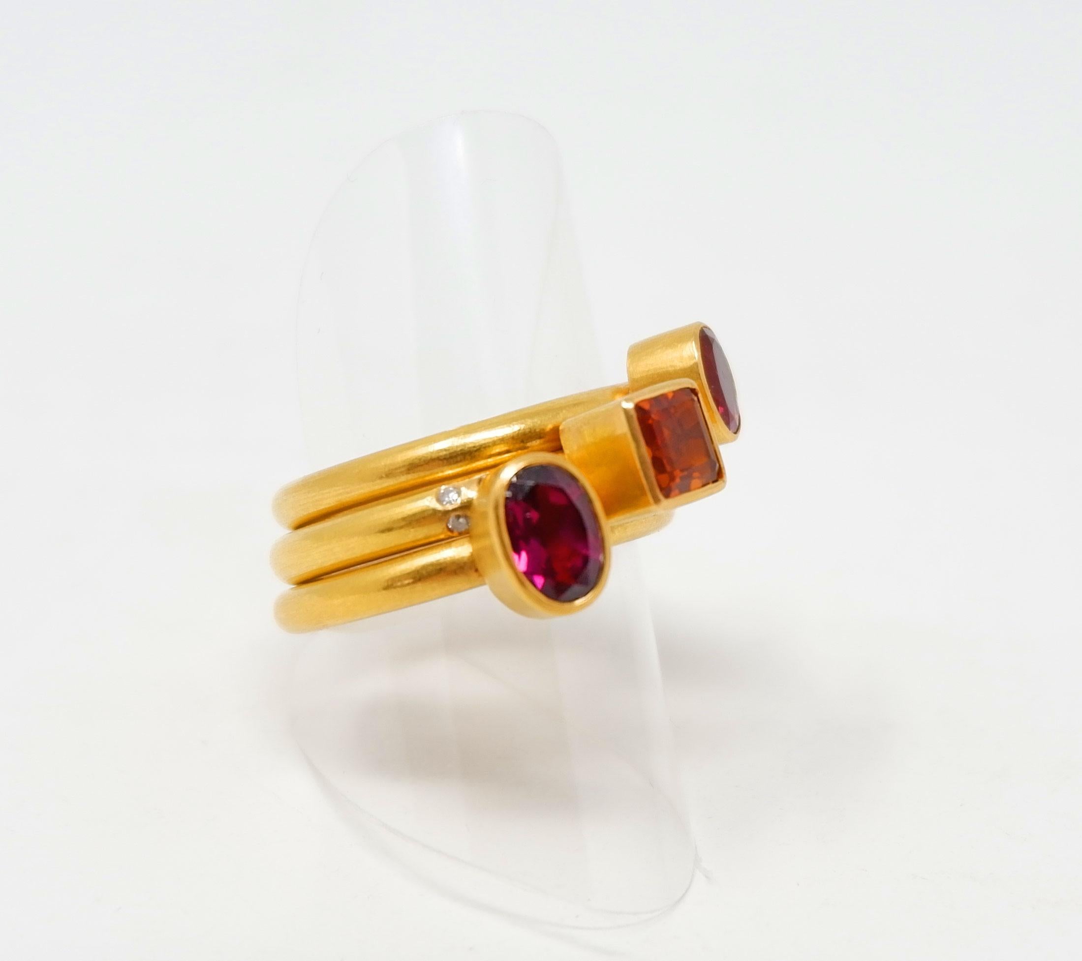 Women's Tourmaline and 18 Karat Yellow Gold Stacking Ring For Sale