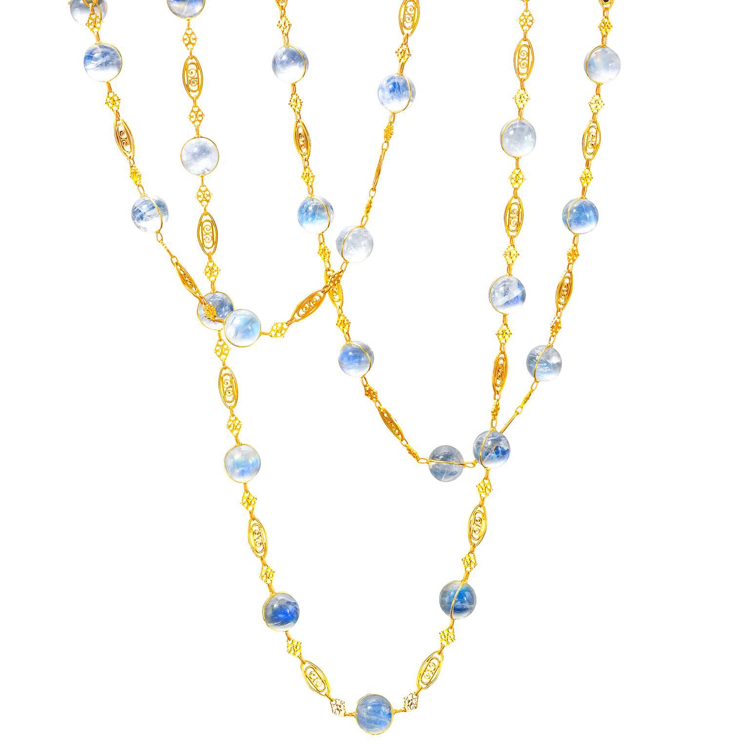 Ark Design, Moonstone and Yellow Gold Necklace For Sale