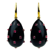 Ark Design, Jade, Rubies and Gold Drop Earrings