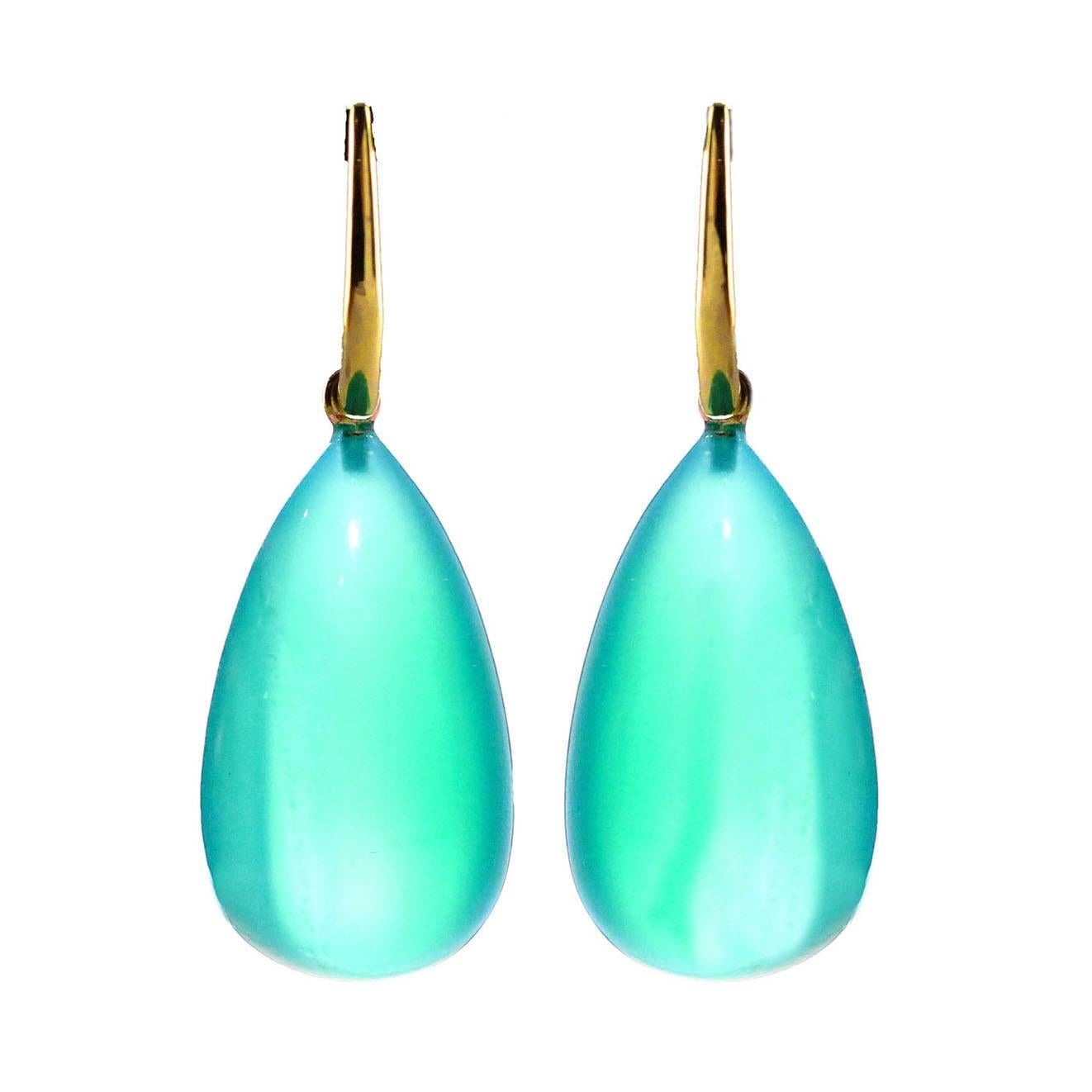 Ark Design, Green Agate and 18 Karat Gold Drop Earrings For Sale