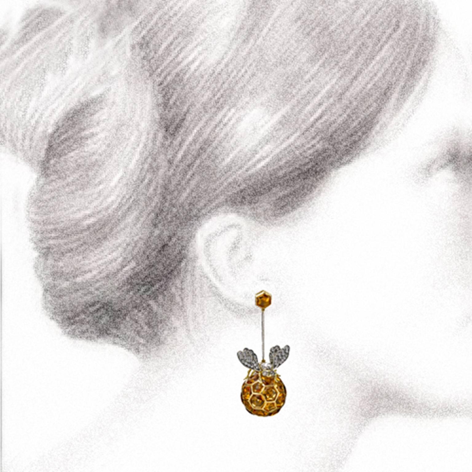 Ark Design Diamonds, Citrines, Yellow Gold, Silver, Drop Earrings In New Condition For Sale In New York, NY