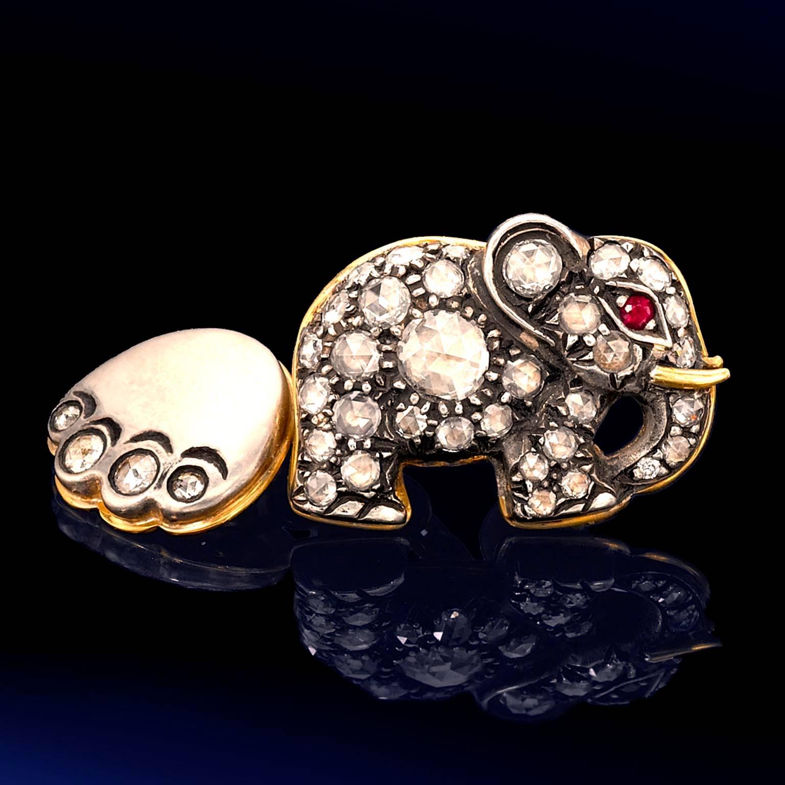 Contemporary Ark Design, Diamonds, Rubies, Yellow Gold and Silver Cufflinks For Sale