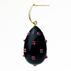 Ark Design, Jade, Rubies and Gold Drop Earrings