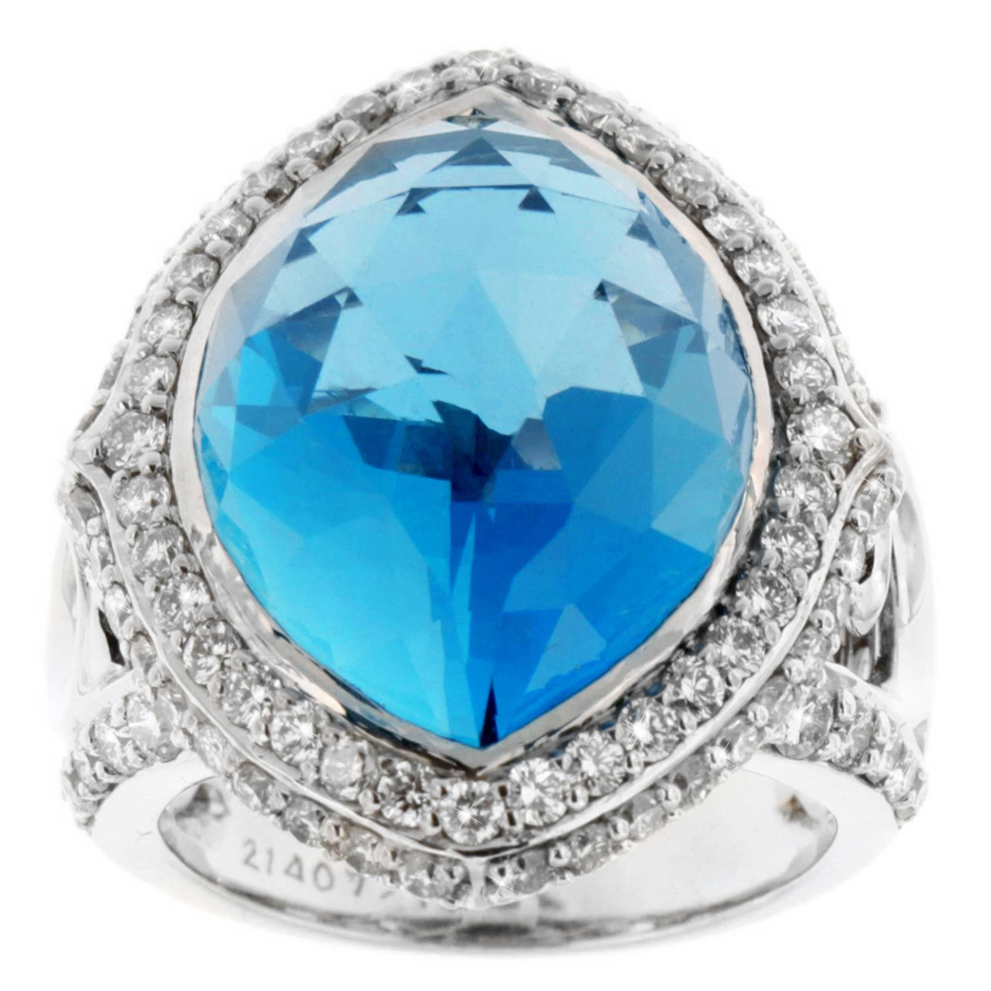Zorab Creation 22.90 Carat London Blue Topaz Diamond Cocktail Ring