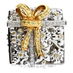 Zorab Creation Yellow and White Diamond Square Gold Ribbon Cocktail Ring