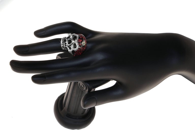Gothic Revival Zorab Creation Red Sapphire Spinel with Diamonds Skull Cocktail Ring For Sale