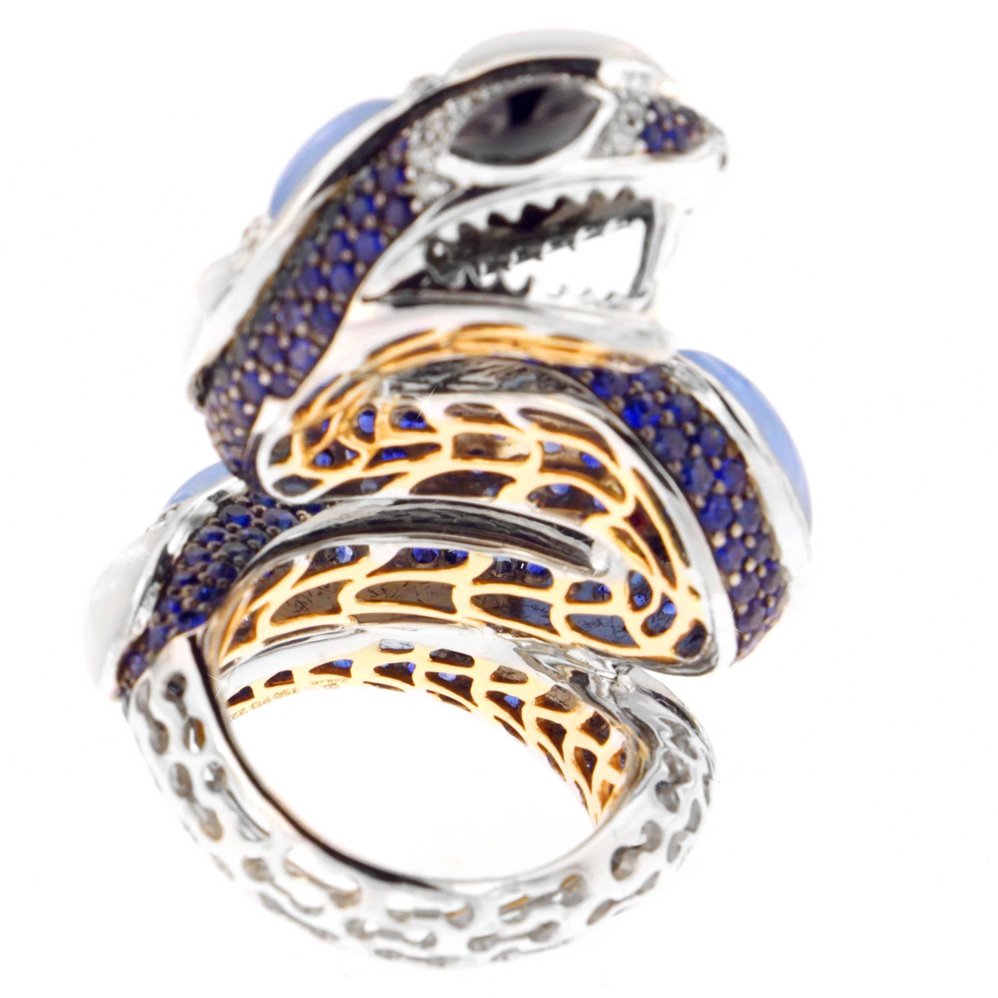 Zorab Creation, Chalcedony, Jade, Sapphire and Diamond Pastel Python Ring In New Condition In San Diego, CA