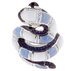 Zorab Creation, Chalcedony, Jade, Sapphire and Diamond Pastel Python Ring
