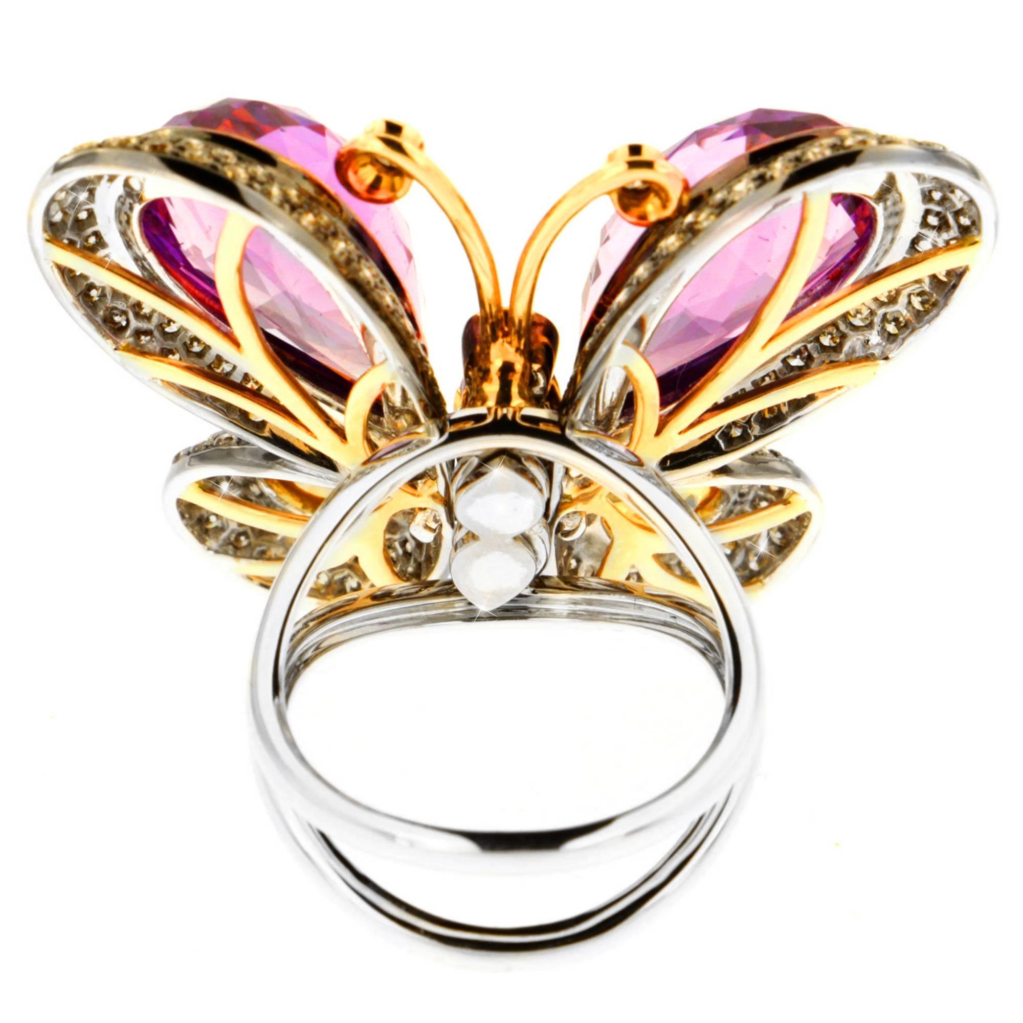 Zorab Kreation, Madam Butterfly Fluttering Ring in Amethyst und Diamanten (Tropfenschliff) im Angebot