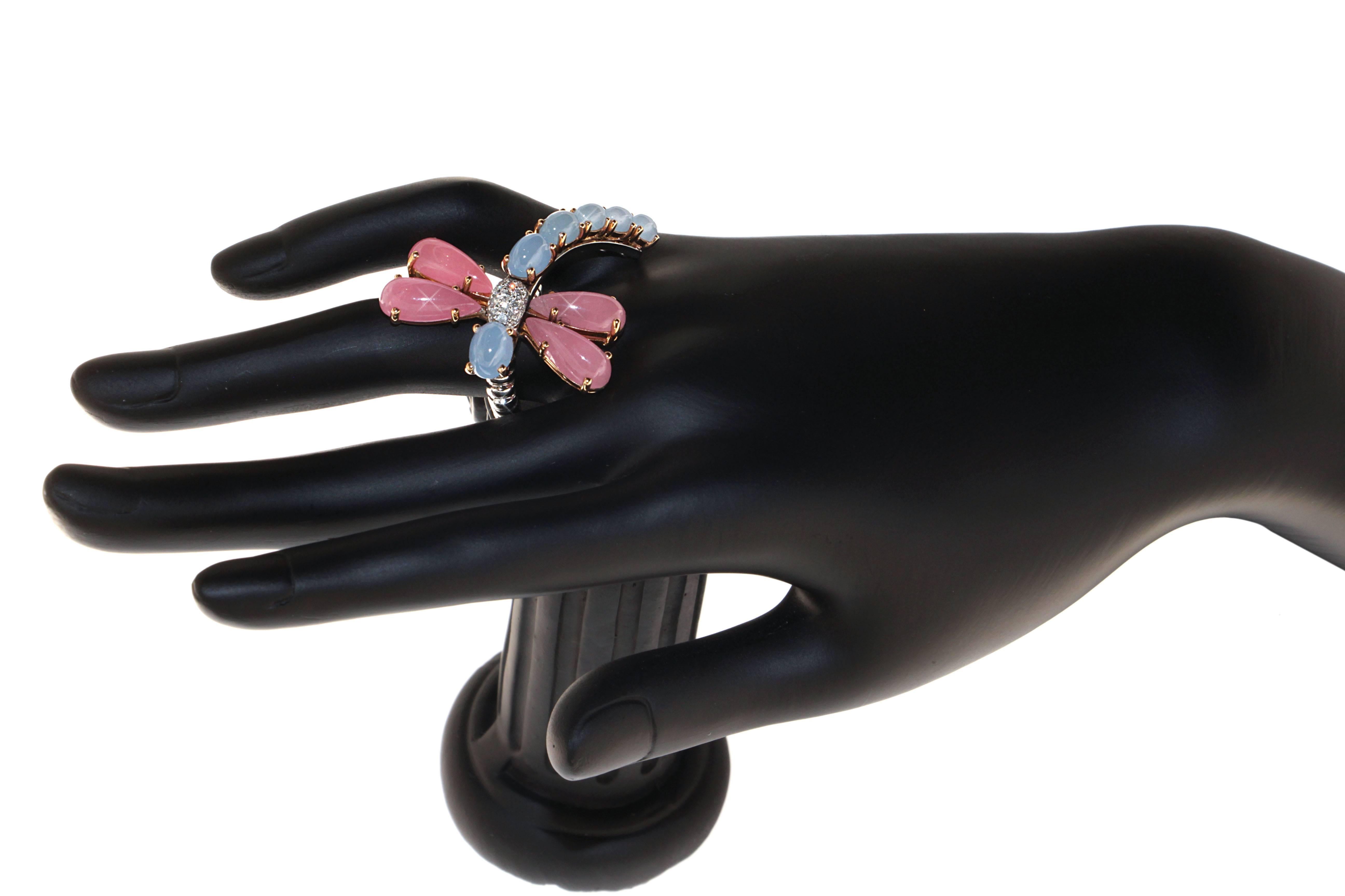 Contemporary Zorab Creation, the Jade and Diamond Pastel Dragonfly Motion Ring
