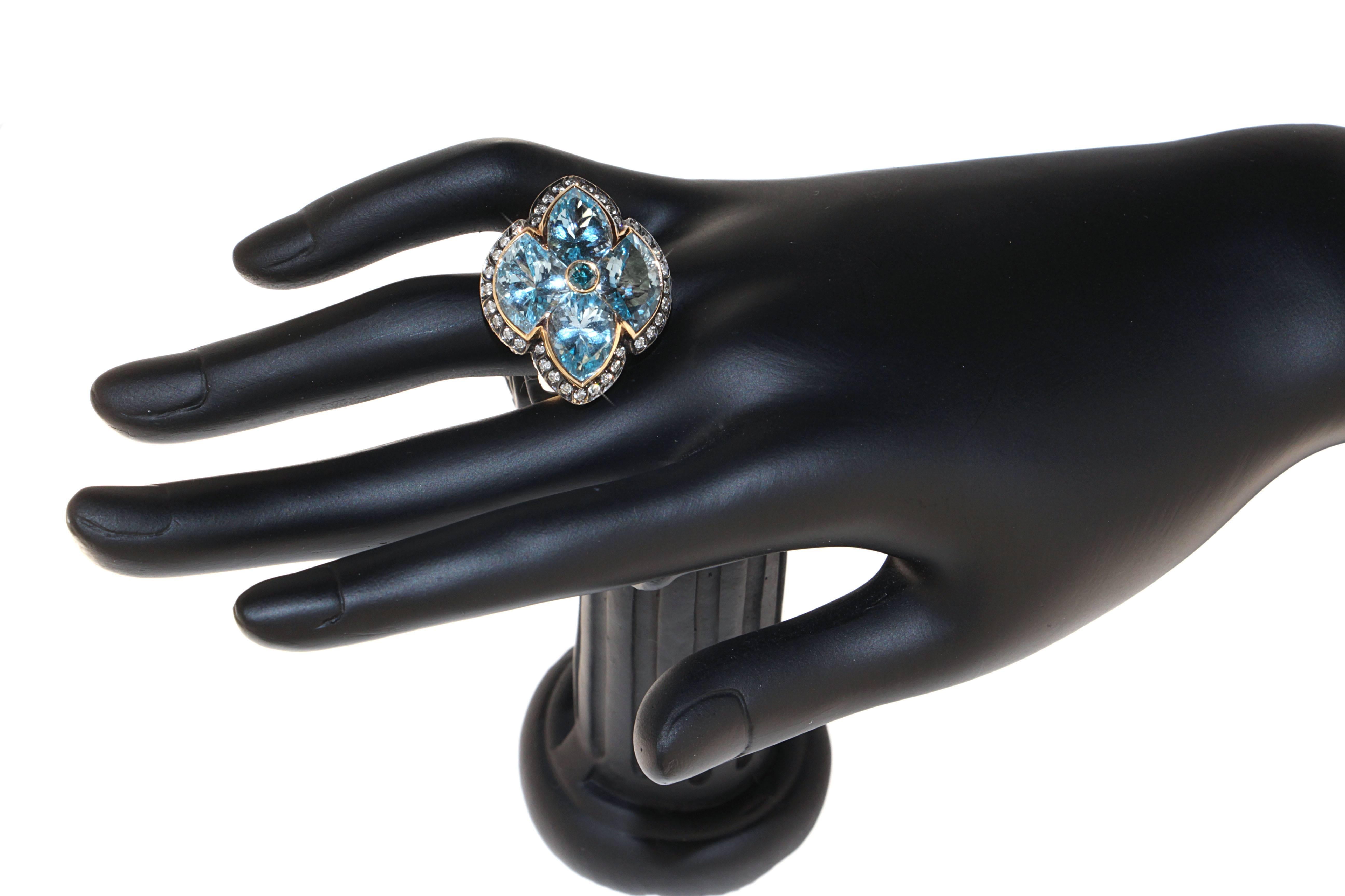Contemporary Zorab Creation Blue Topaz and Blue Sapphire Diamond Cocktail Ring