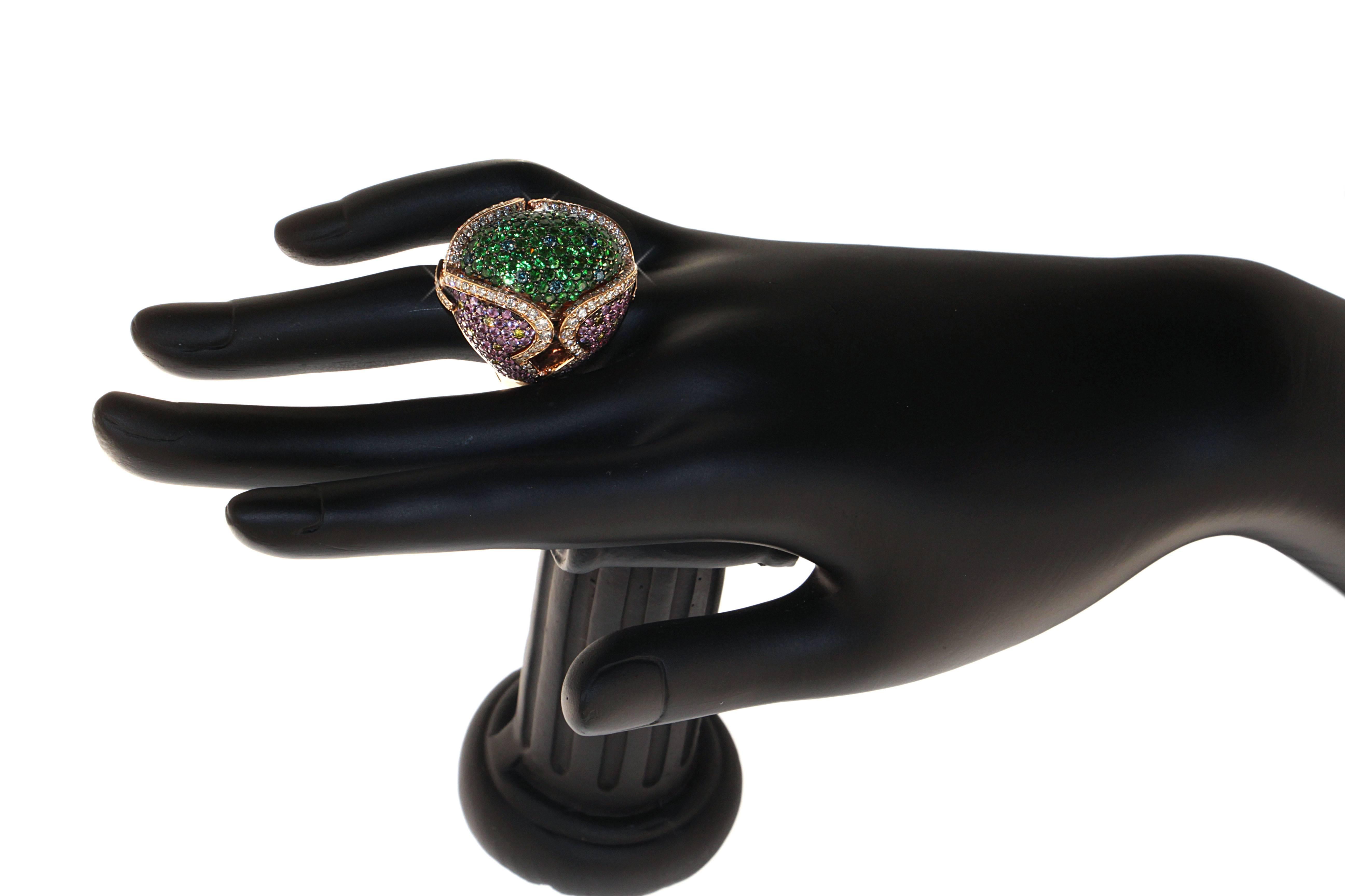 Zorab Kreation Cocktail-Ring mit Granat, rosa Saphir und Diamant (Zeitgenössisch) im Angebot