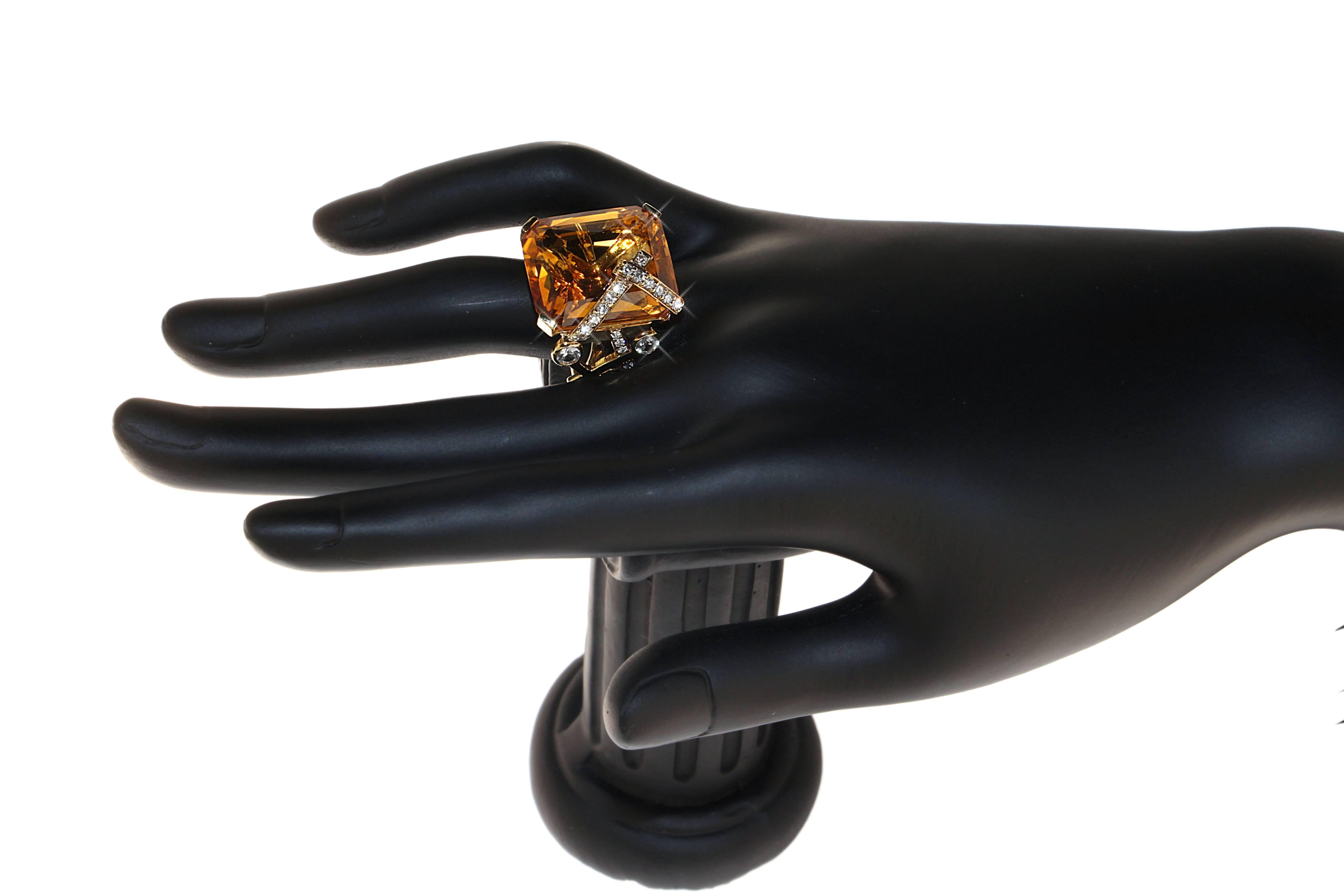 Modern Zorab Creation, the 26.30 Carat Citrine Candy Ring with Diamonds and Sapphires For Sale