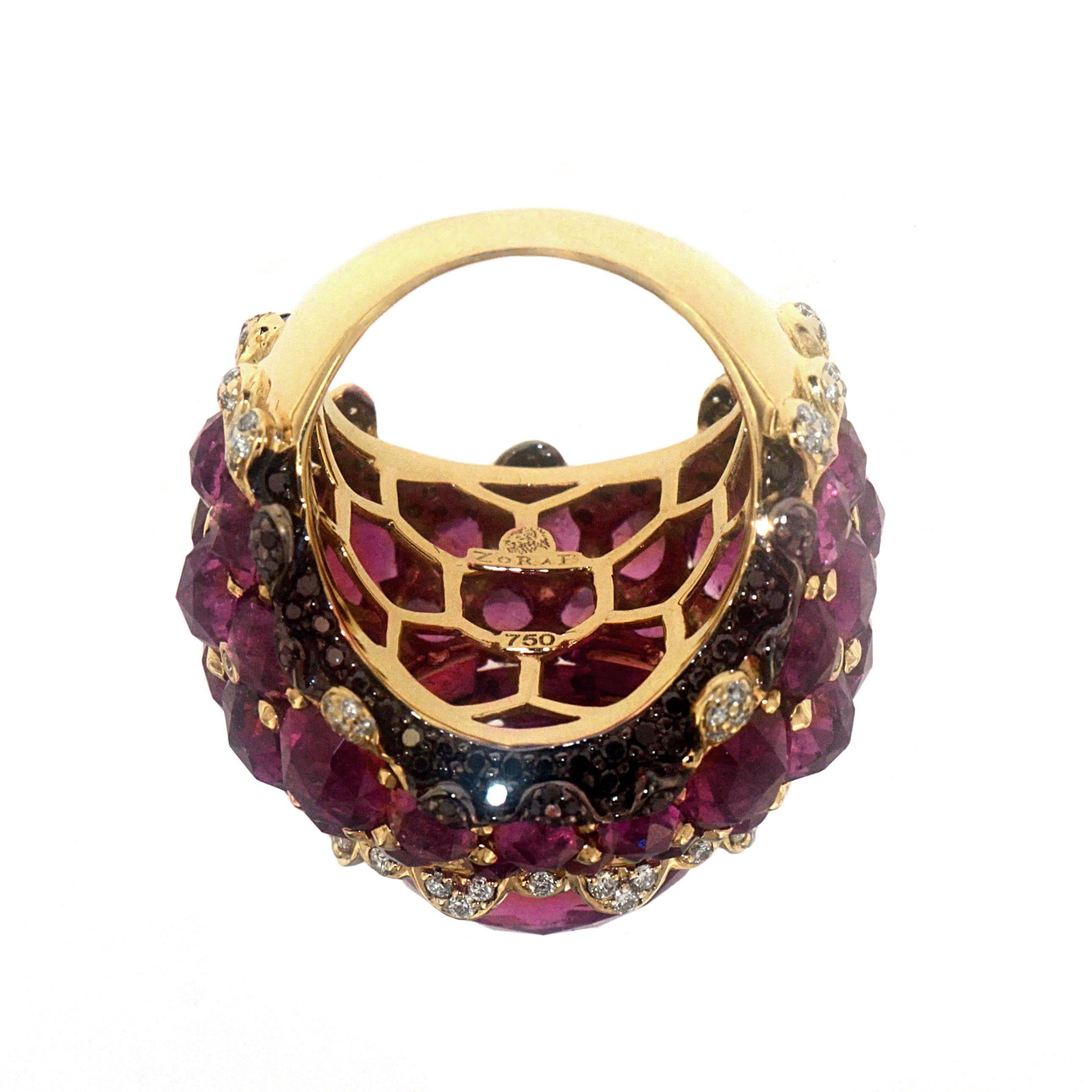 Contemporary Zorab Creation Raspberry Sorbet Rubelite Gold Cocktail Ring For Sale