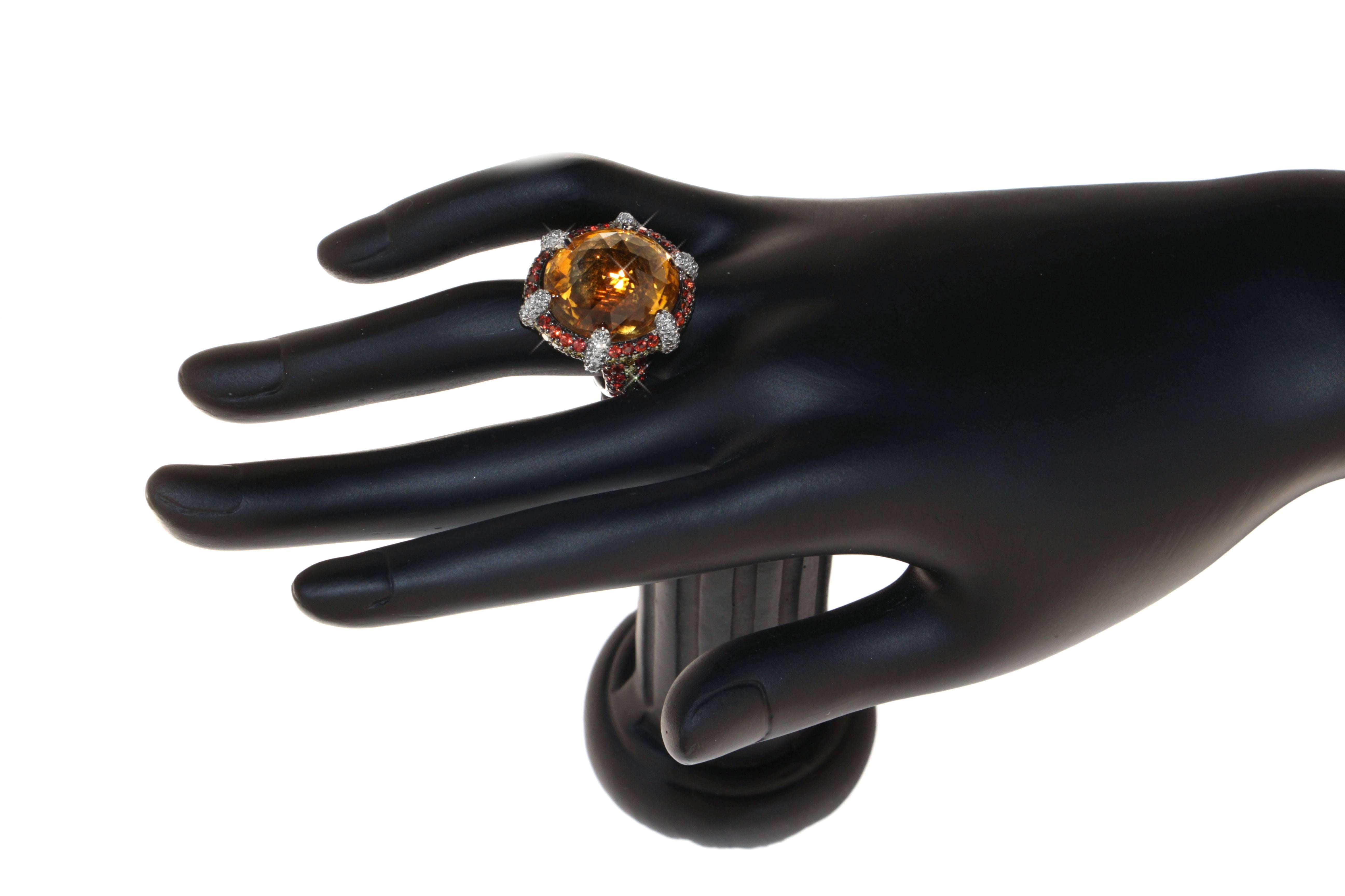 Contemporary Zorab Creation  21.19 Carat Citrine Diamond Sapphire Dome Cocktail Gold Ring For Sale