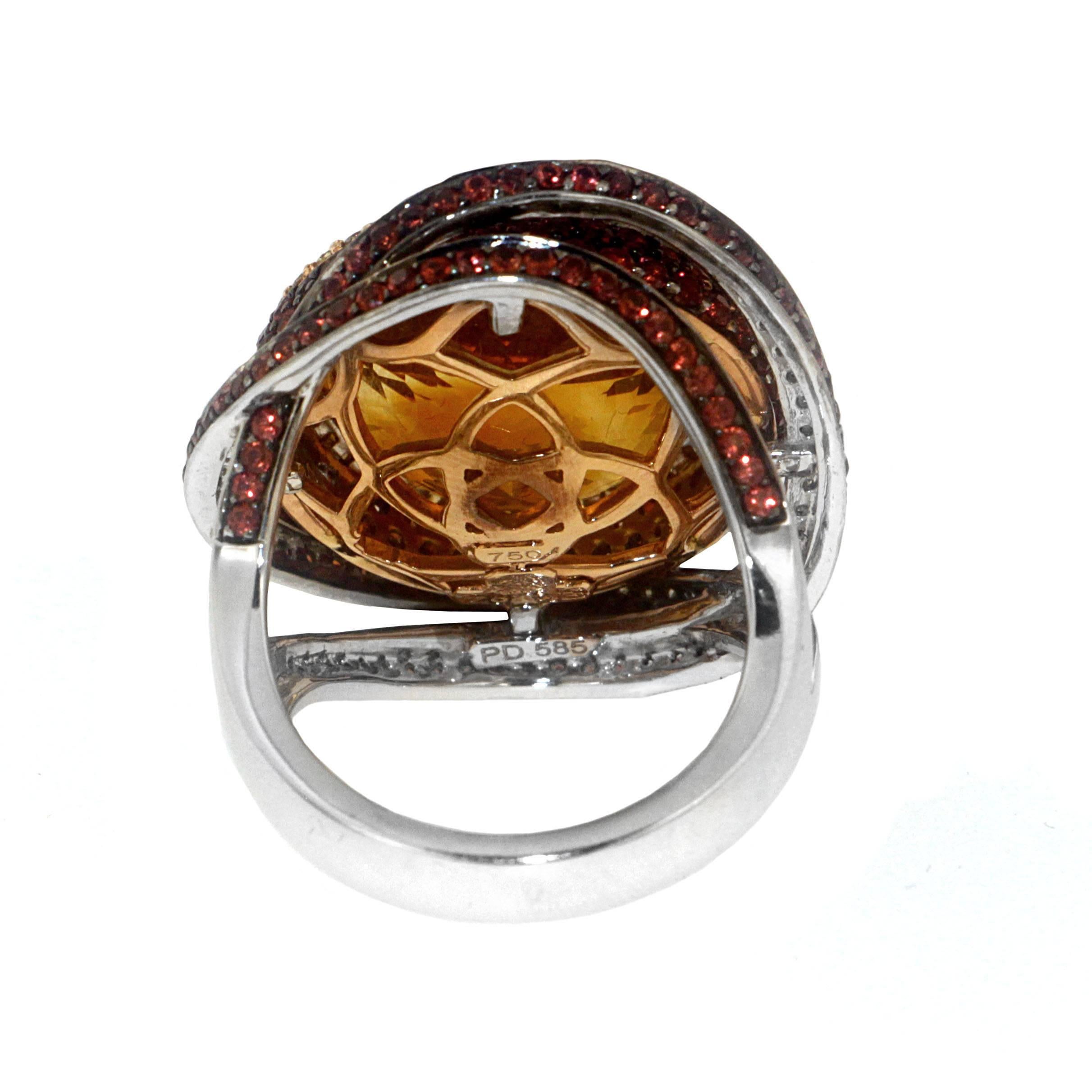 Zorab Creation Diamond 16.55 Citrine Carat Citrine Quartz Round Dome Ring In New Condition For Sale In San Diego, CA