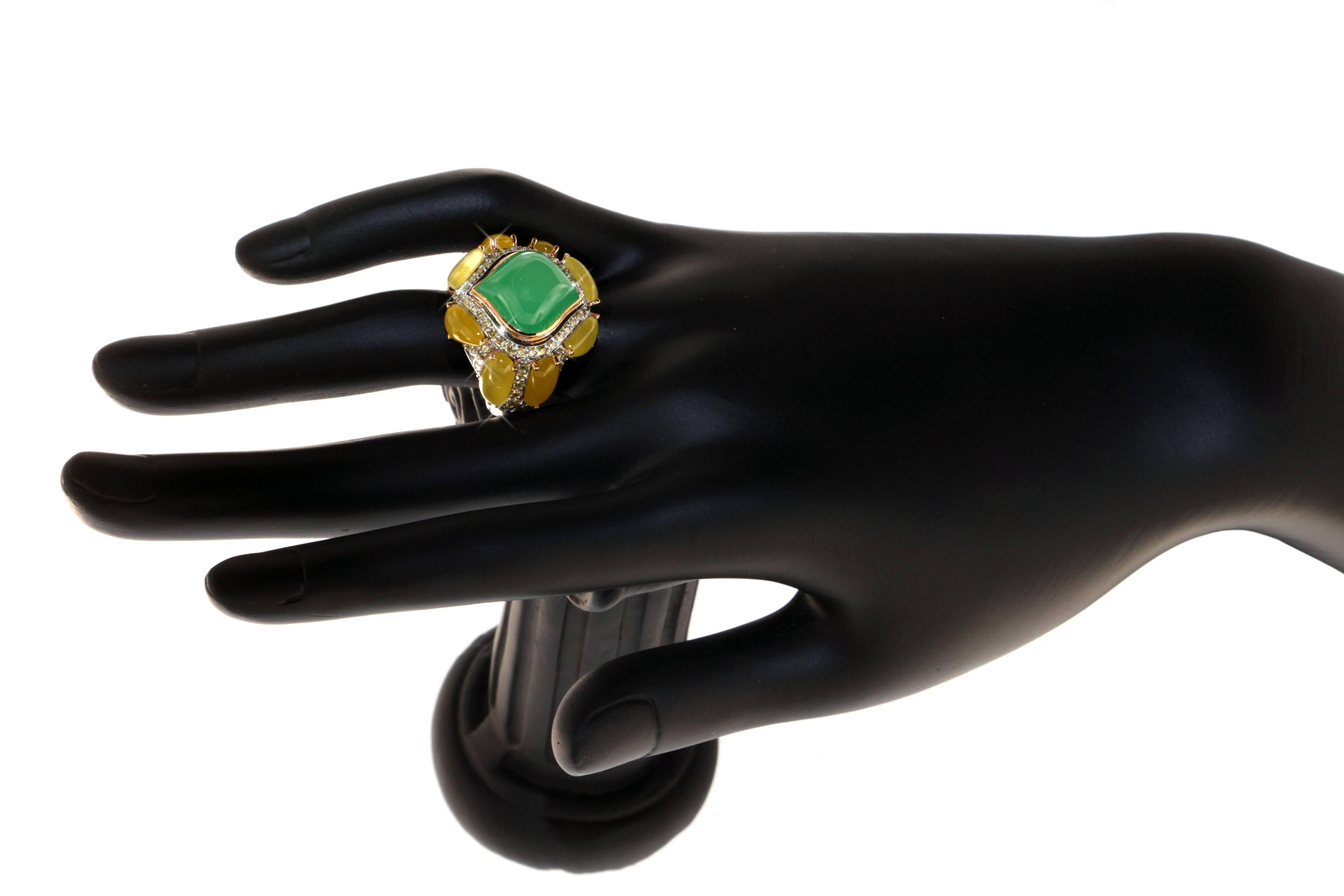 The green-burst sunflower, Mother Nature's favorite plant and the inspiration behind the Budding Sunflower ring, a Zorab Creation.

Crafted from yellow jade, each 