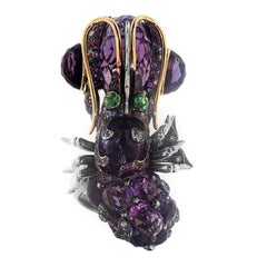 Zorab Creation 59.69 Carat Amethyst, Sapphire and Diamond Rock Lobster Ring