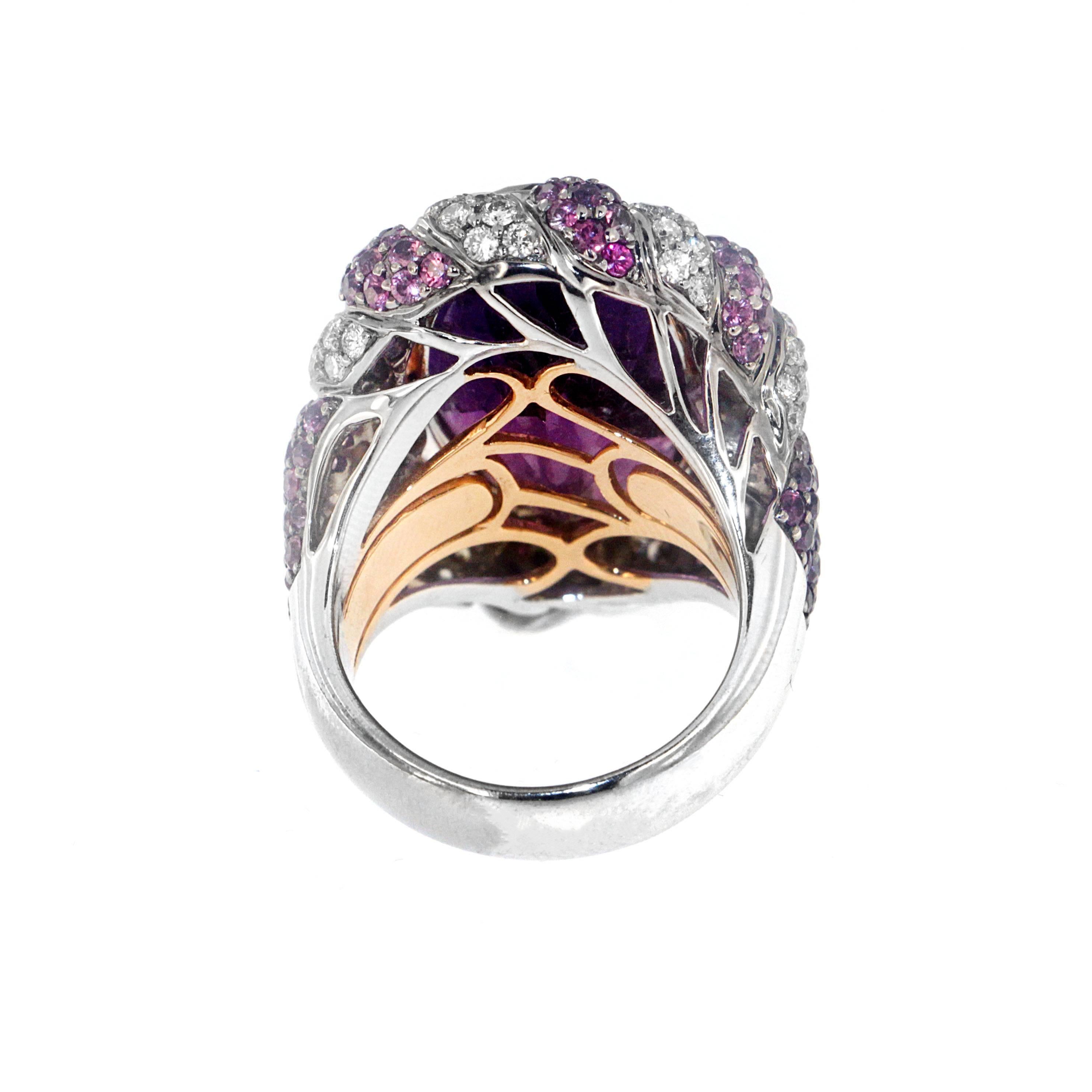 Contemporary Zorab Creation 19.89 Carat Amethyst Pink Sapphire Diamond Cocktail Ring For Sale