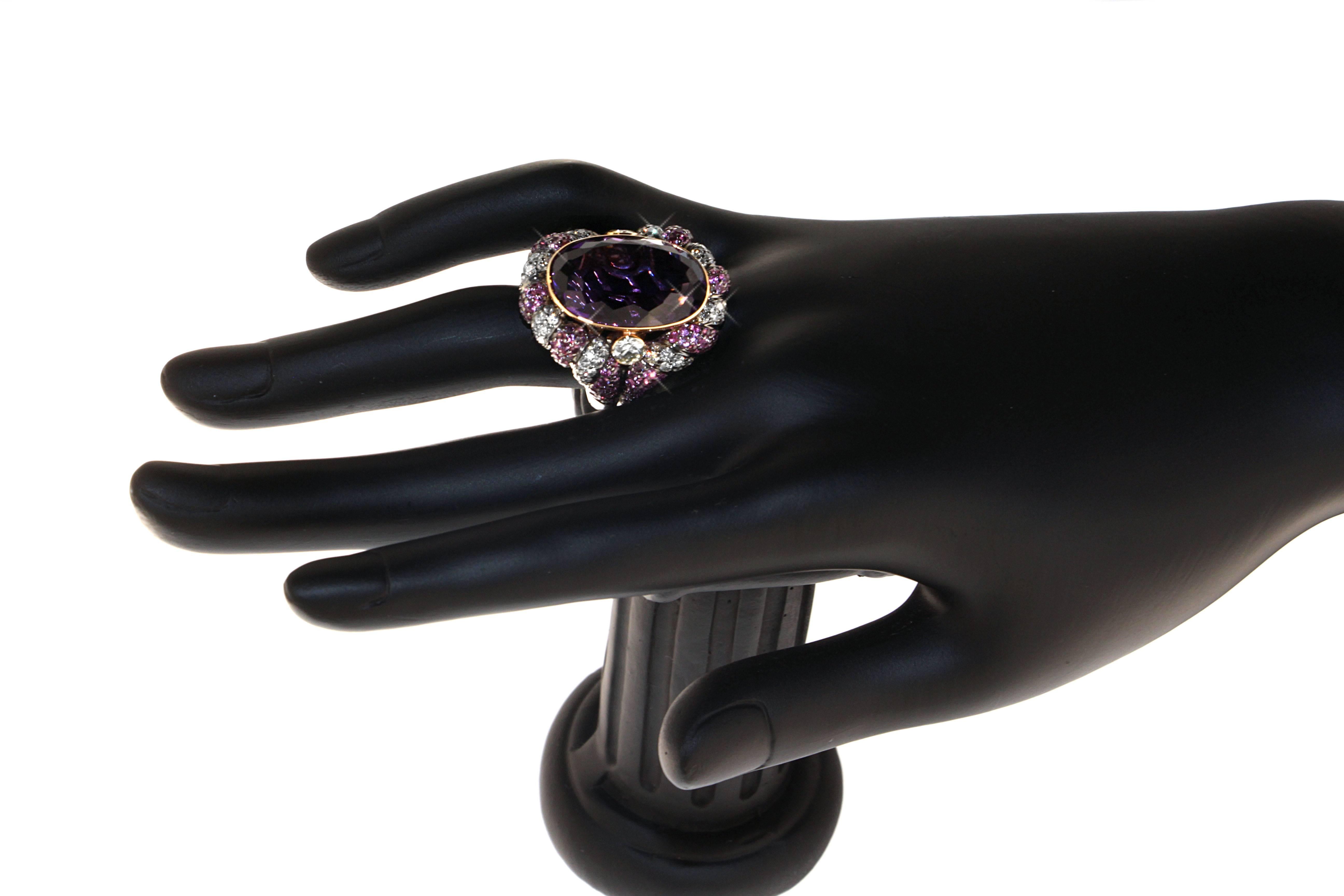 Contemporain Zorab Creation Bague cocktail en améthyste, saphir rose et diamants de 19,89 carats en vente