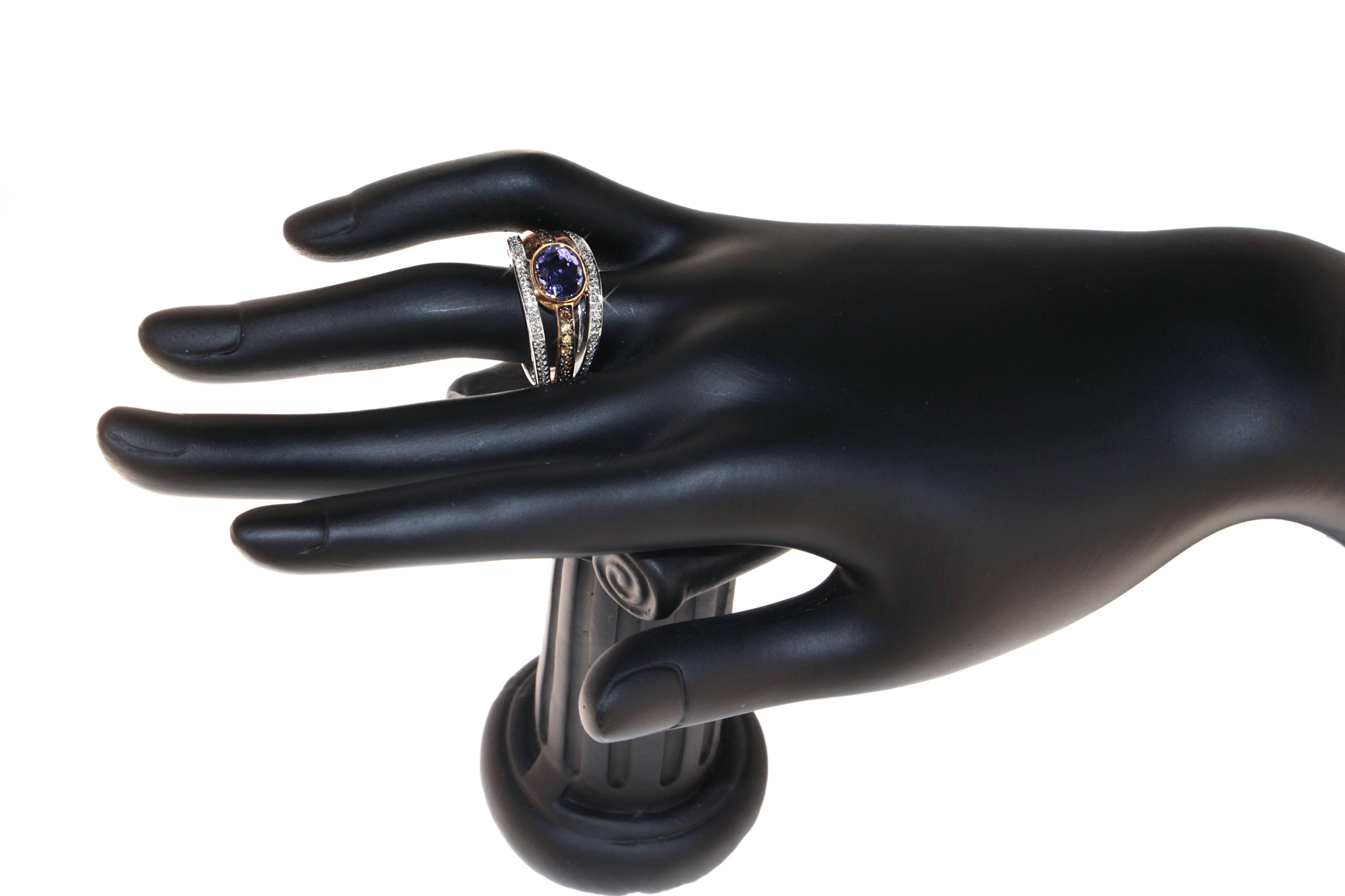 Contemporary Zorab Creation Tanzanite Trilogy Ring For Sale
