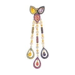 Zorab Creation Sapphire Blue Pink Tourmaline Diamond Dangle Earrings