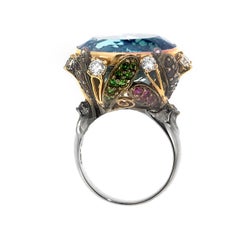 Zorab Creation 23.70 Carat Blue Topaze Red Pink Blue Sapphire Cocktail Ring