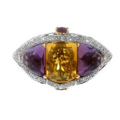Zorab Creation Amethyst and Citrine Quartz Colored Diamond Sapphire Ring