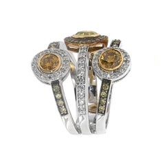Zorab Creation Yellow Sapphire with Fancy Diamond Three Band Halo Ring