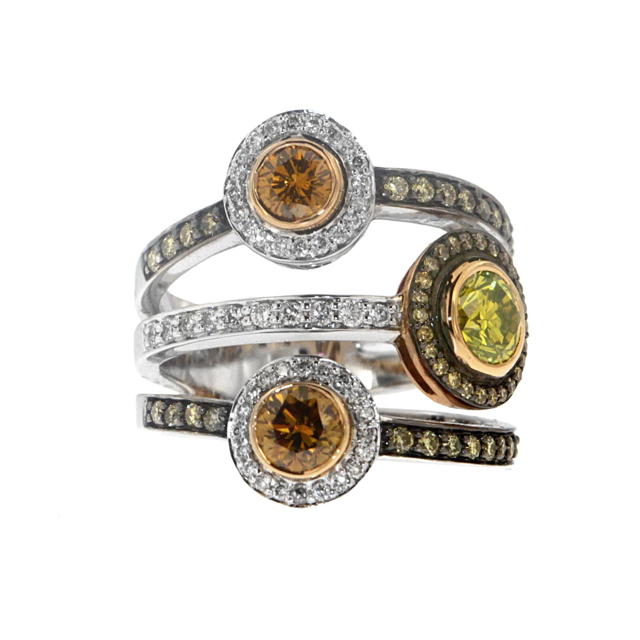 Modern Zorab Creation Yellow Sapphire with Fancy Diamond Three Band Halo Ring For Sale