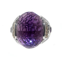 Zorab Creation 36 Carati Ametista Quarzo Giallo Bianco Diamante Oro Anello Cocktail