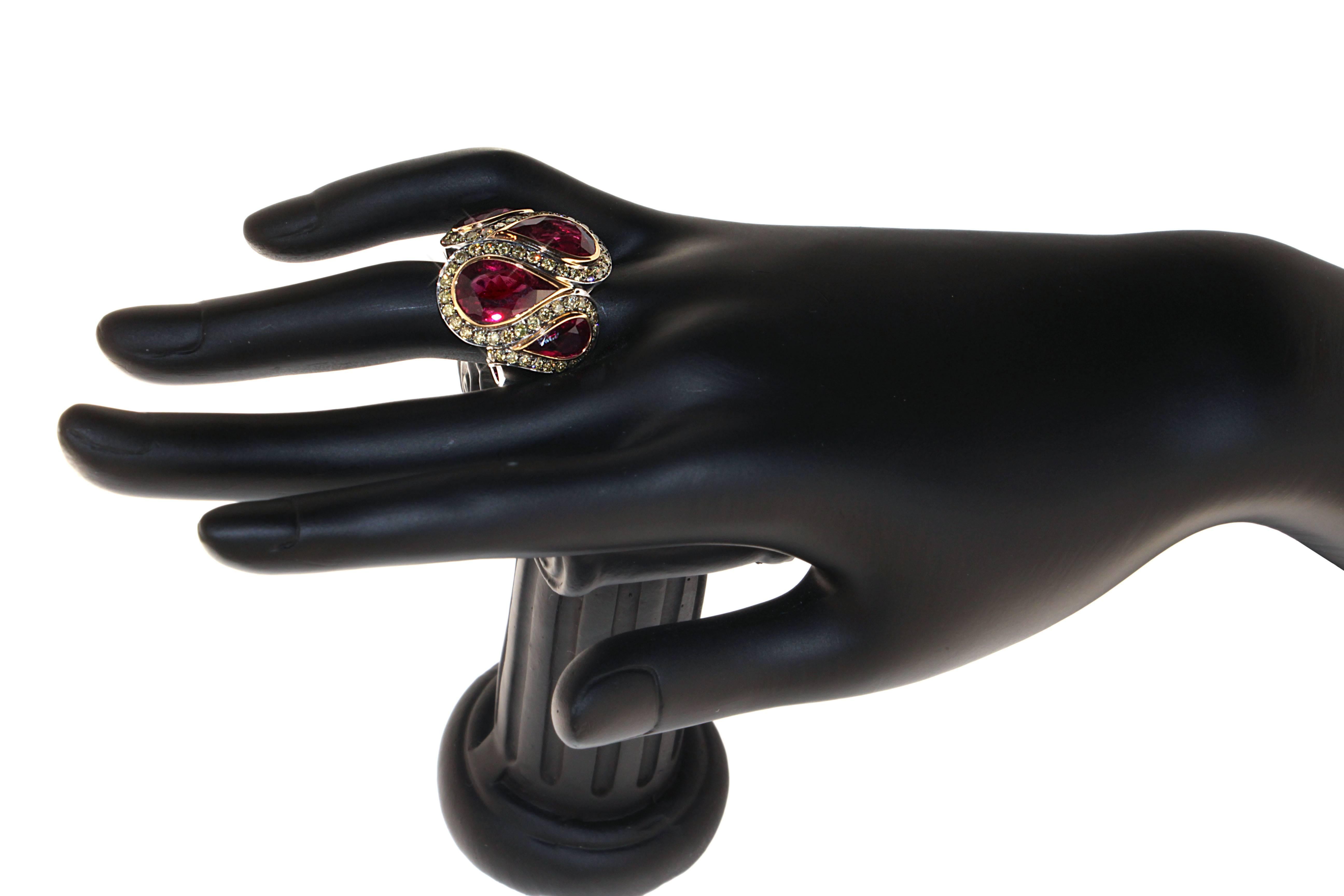 Contemporary Zorab Creation Ruby with Yellow Diamonds Gold and Palladium Cocktail Ring