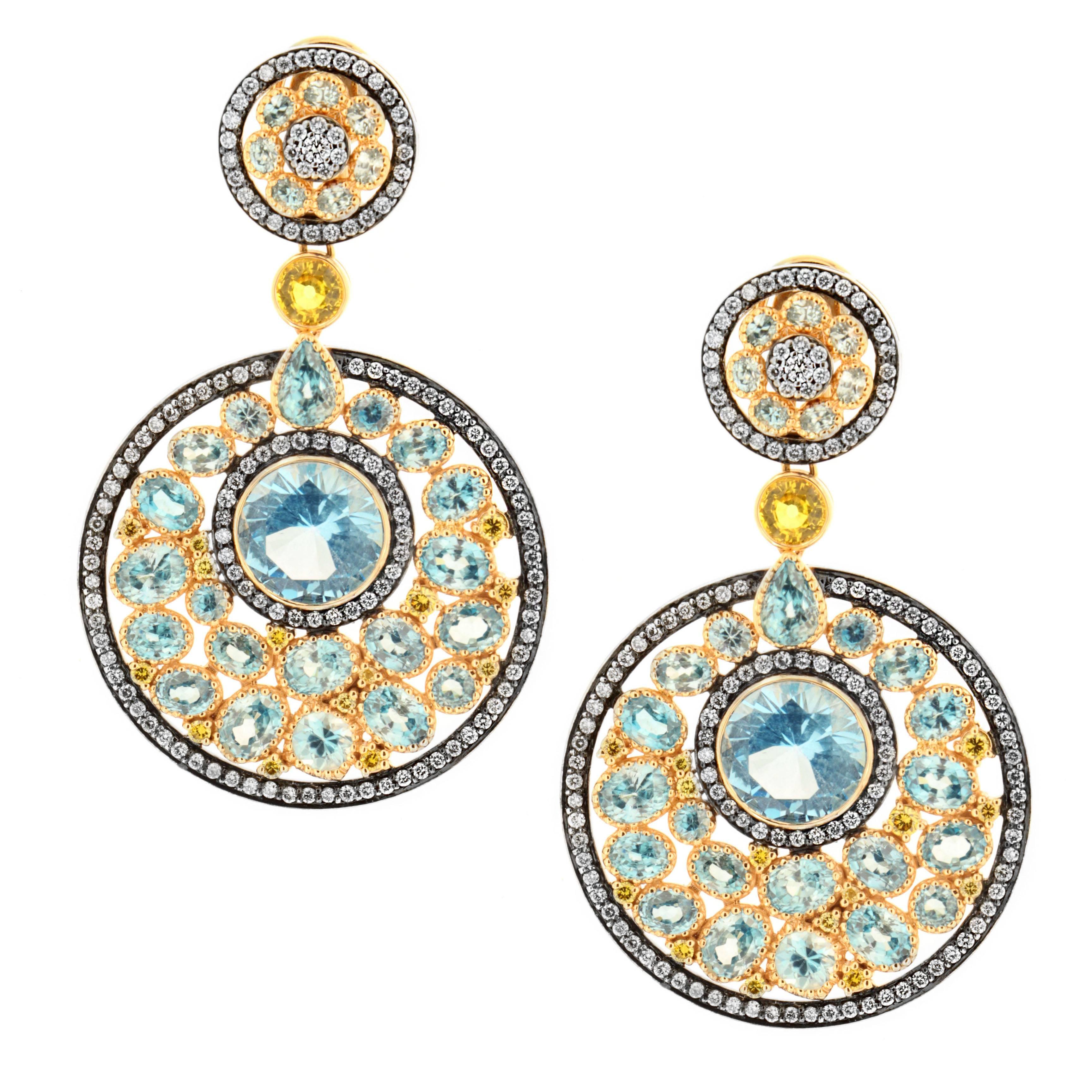 Zorab Creation Blue Zircon 25.00 and Blue Topaz 10.75 Dream Catcher  Earrings For Sale