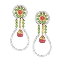 Zorab Creation Ruby Pink Sapphire Garnet with Yellow and White Diamonds Earrings