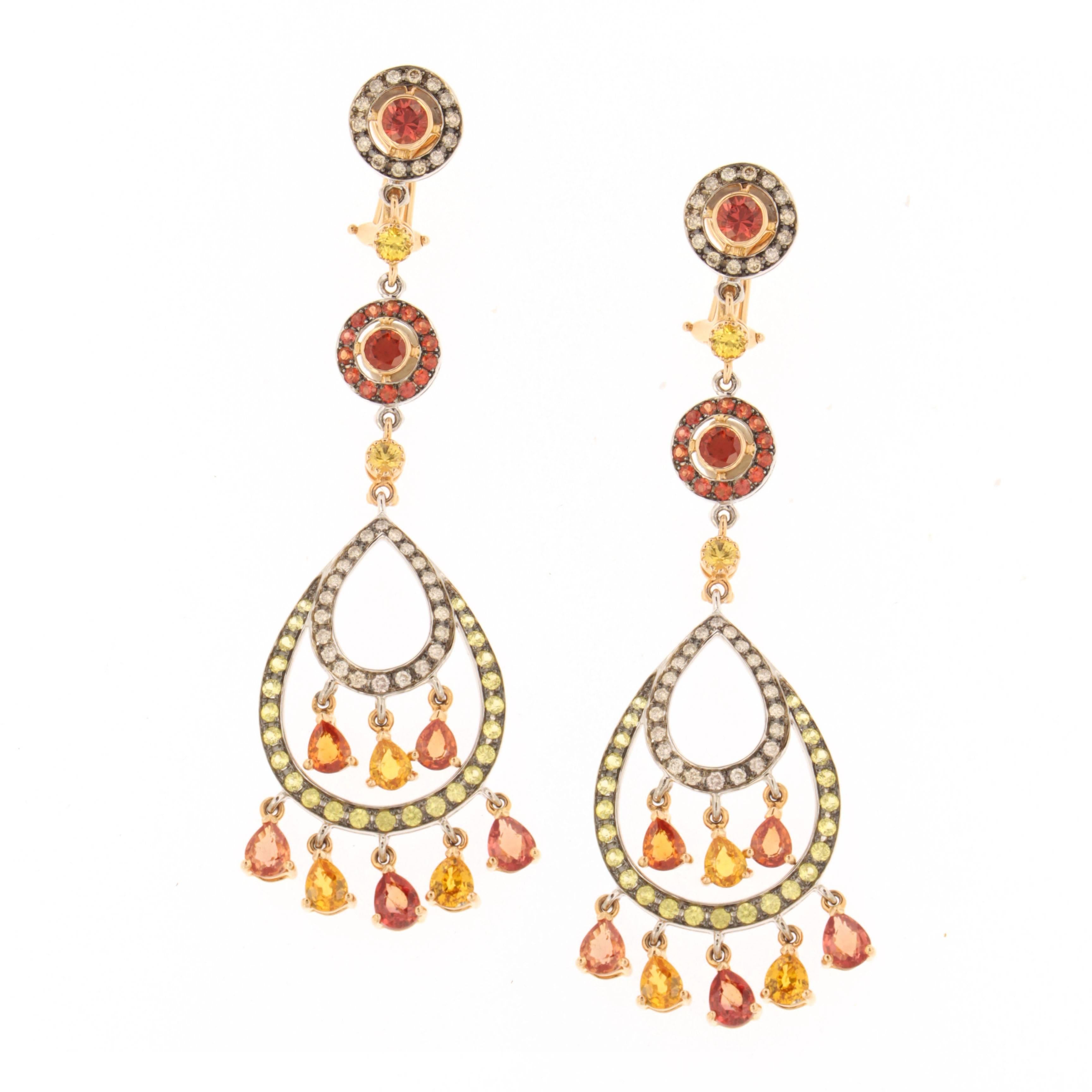 Zorab Creation Feria Earrings in 13 carats of multi-color Sapphires For Sale