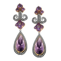 Zorab Creation 20.20 Carat Amethyst Quartz Diamond Chandelier Earrings