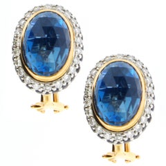 Zorab Creation 18.69 Carat Blue Topaz Sapphire Diamond Classic Gold Earrings