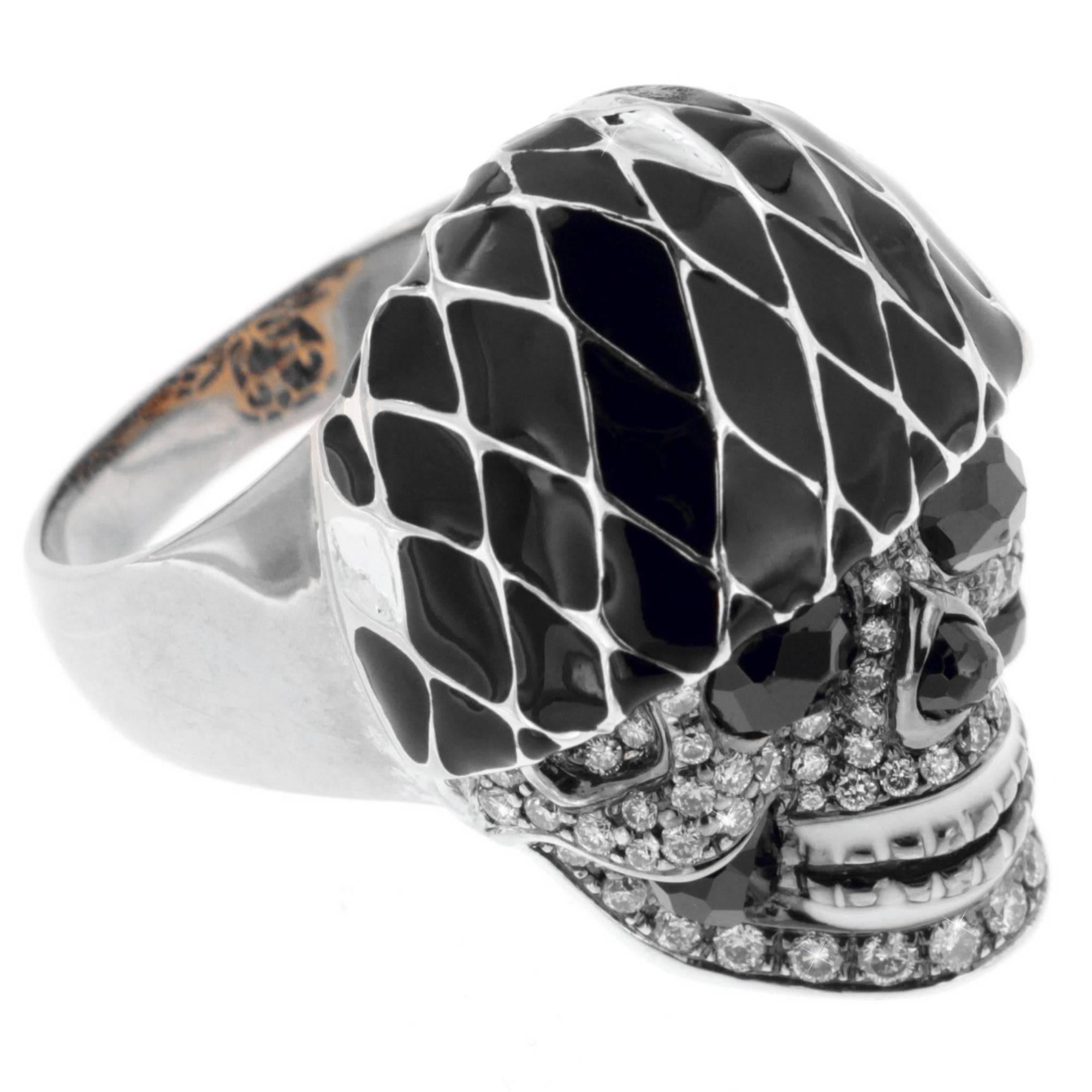 From 2019's Moschino Resort to Gucci, the whimsical black and white Harlequin pattern is becoming all the rage for women and men in ready-to-wear and accessories.

The Harlequin Skull ring, a Zorab Creation is right in step and running off the