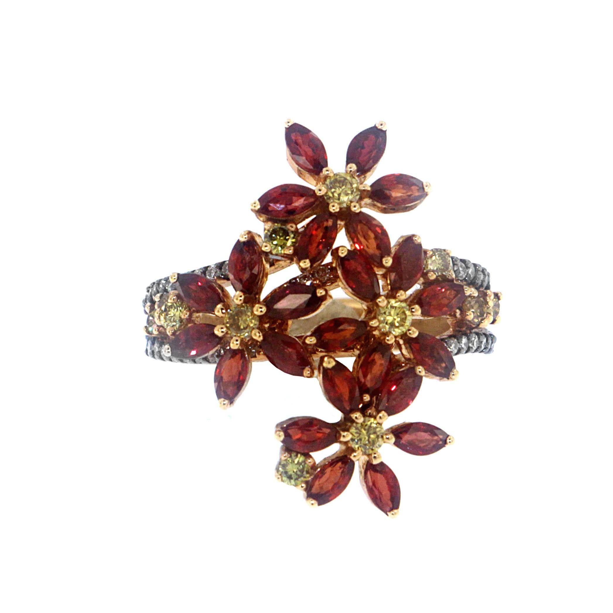 Der Ring Rebasco, eine Kreation von Zorab, ist von der Chrysantheme Rebasco inspiriert und schmiegt sich so schön an Ihren Finger wie die Blumen an den Weinstock.

2.95 Karat Fancy-Saphire verflechten sich mit 0,47 Karat gelben Diamanten und 0,38