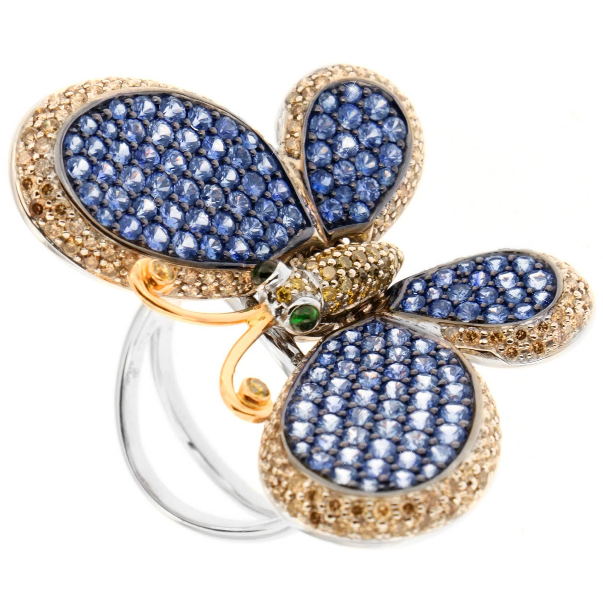 Zorab Creation Blue Sapphire Diamond Butterfly Cocktail Ring