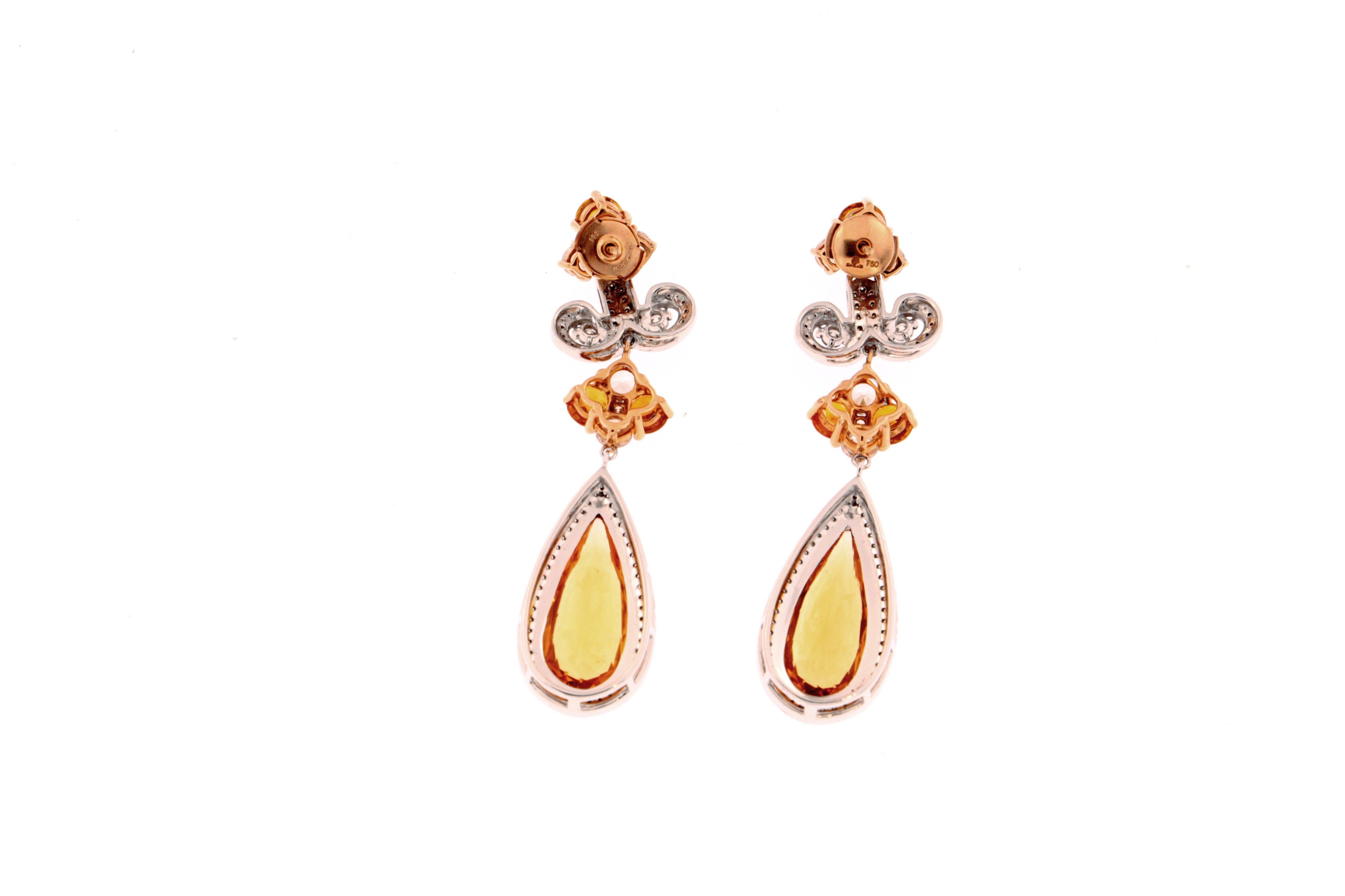 Zorab Creation Citrine Quartz Diamond Drop Earrings In New Condition For Sale In San Diego, CA