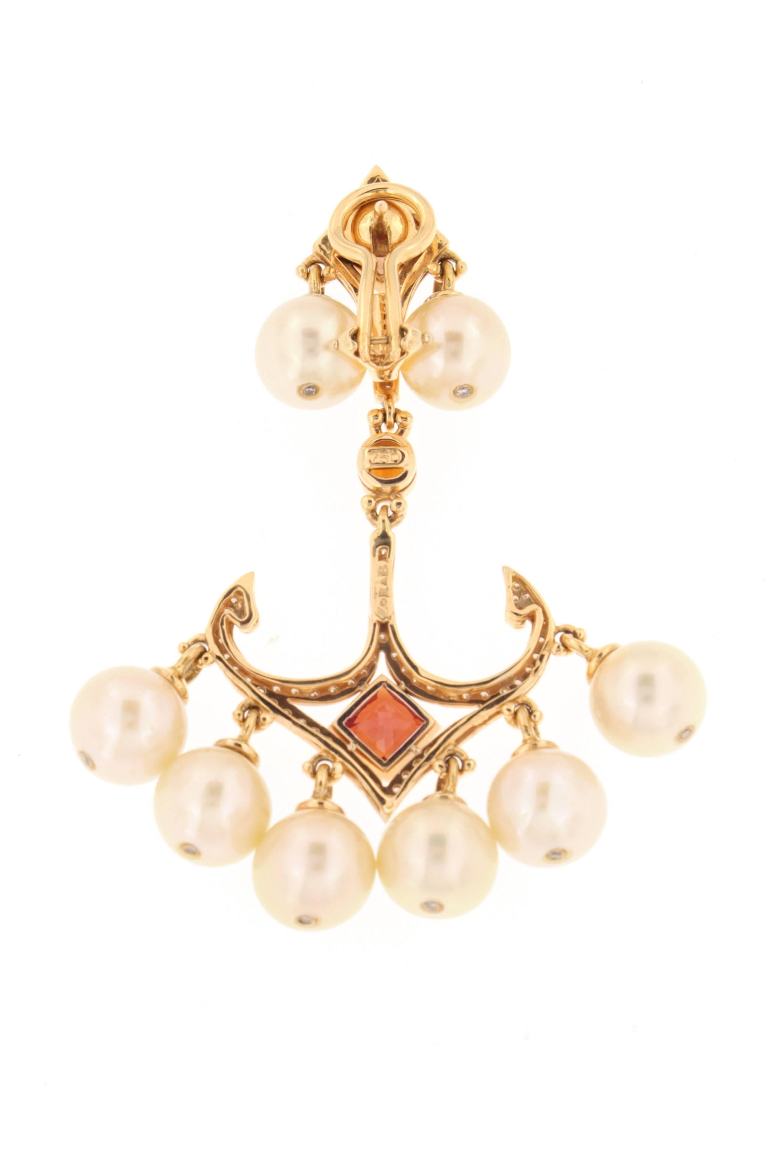 Zorab Creation Perle Grenat Spinel avec Diamants Blancs Boucle d'Oreille Chandelier en Or Pour femmes en vente