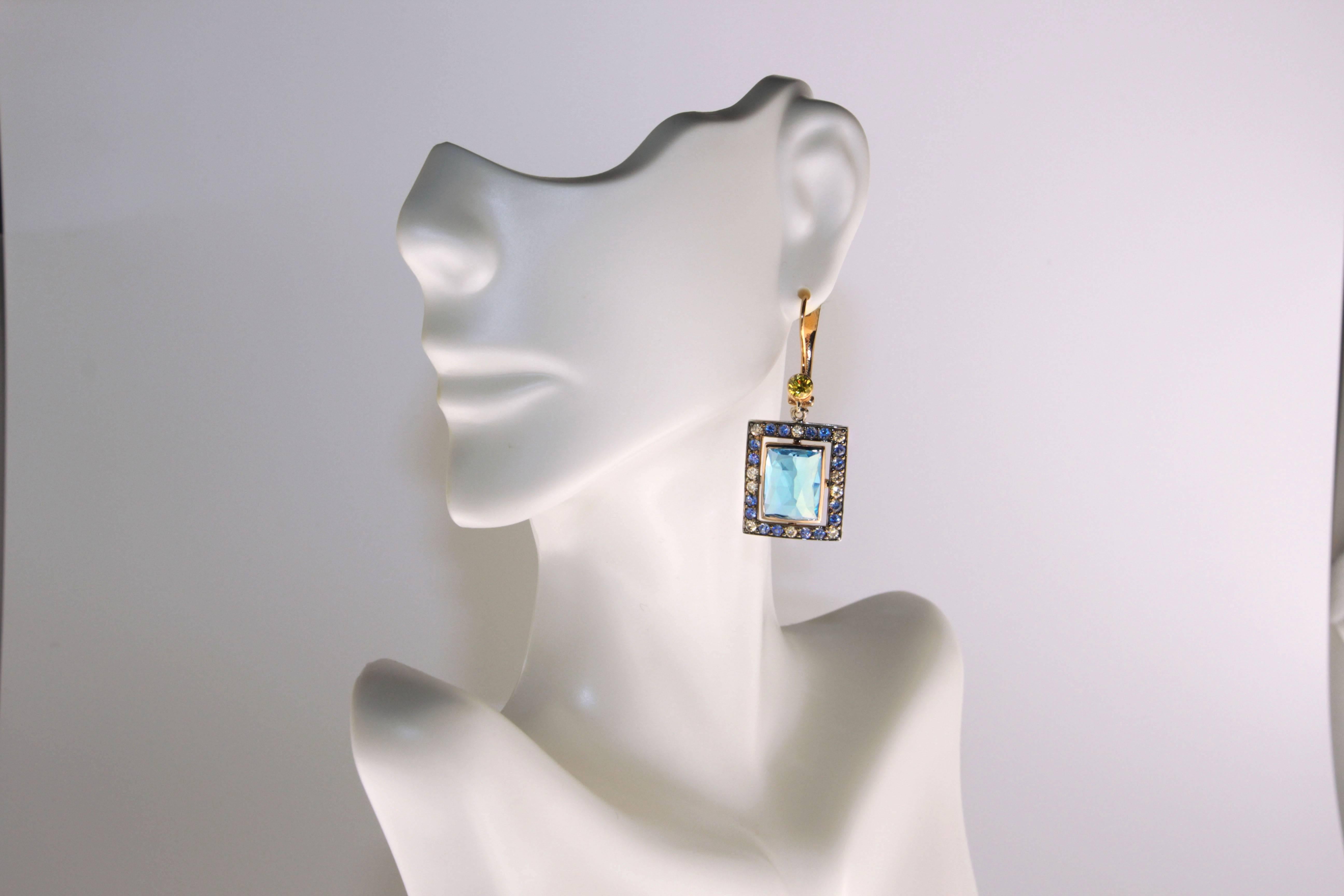 Zorab Creation Orecchini a goccia in oro con diamanti e zaffiro blu da 12,33 carati In condizioni Nuovo in vendita a San Diego, CA