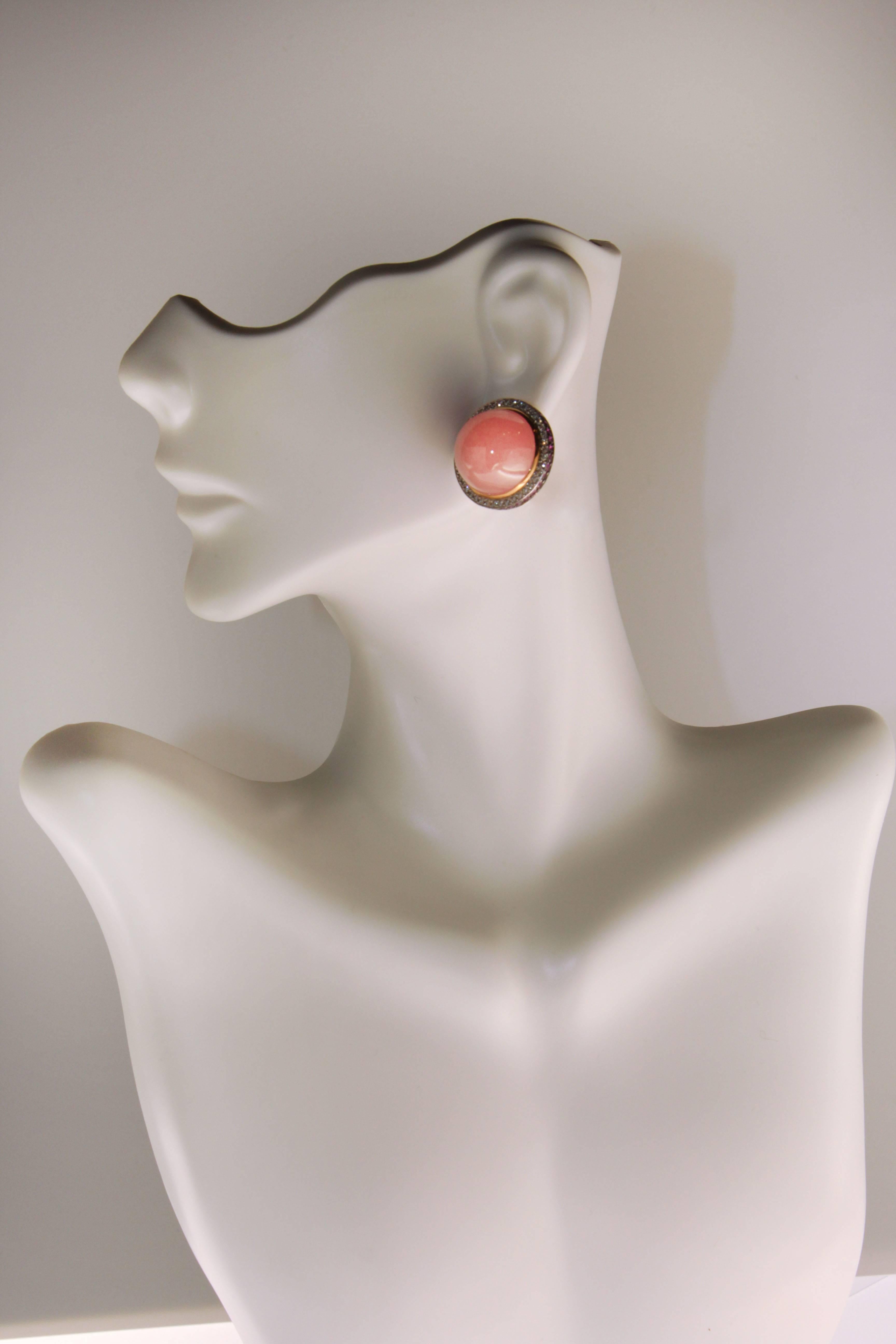 Boucles d'oreilles en jade avec saphir rose et diamants blancs, par Zorab Creation Neuf - En vente à San Diego, CA