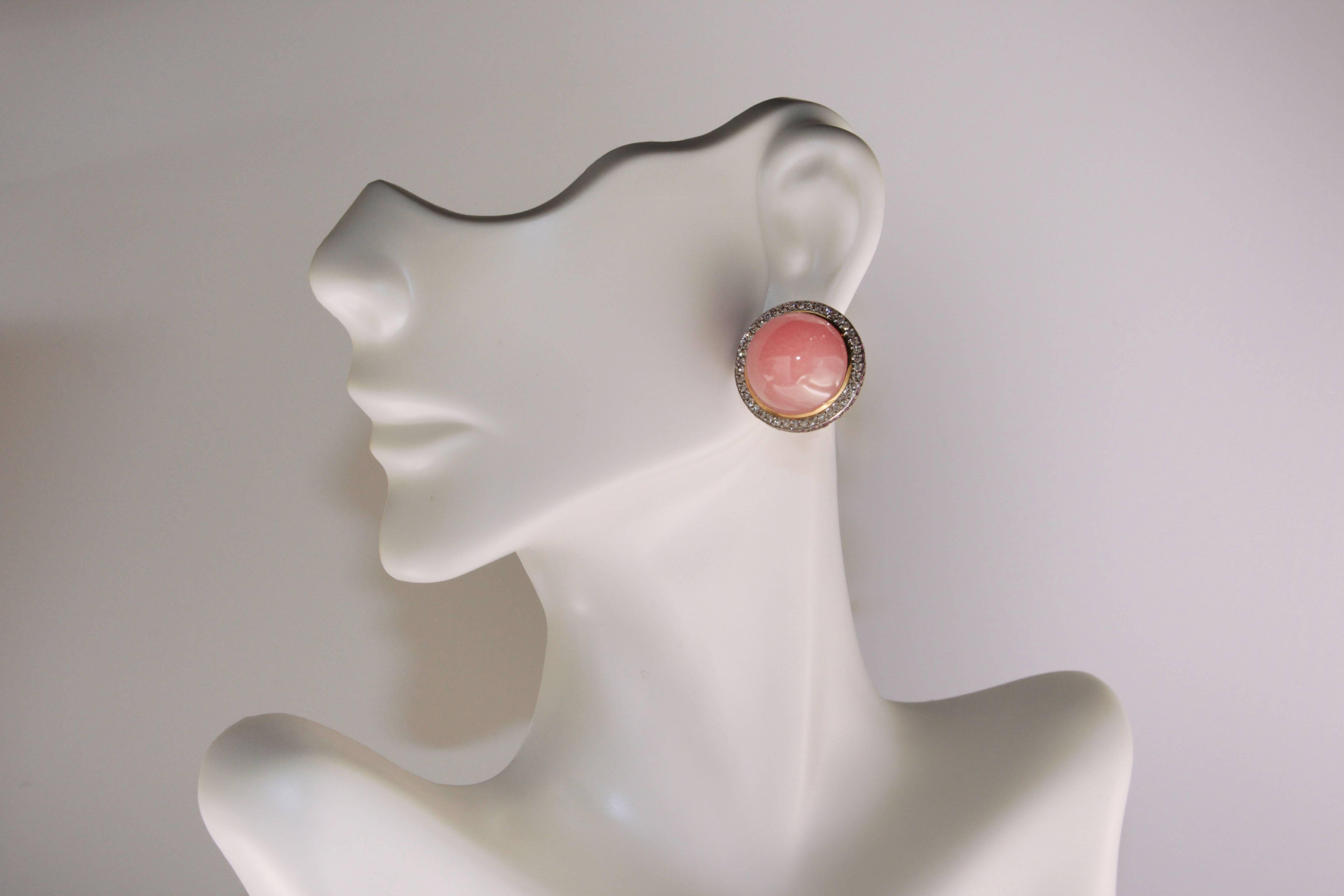 Boucles d'oreilles en jade avec saphir rose et diamants blancs, par Zorab Creation Pour femmes en vente