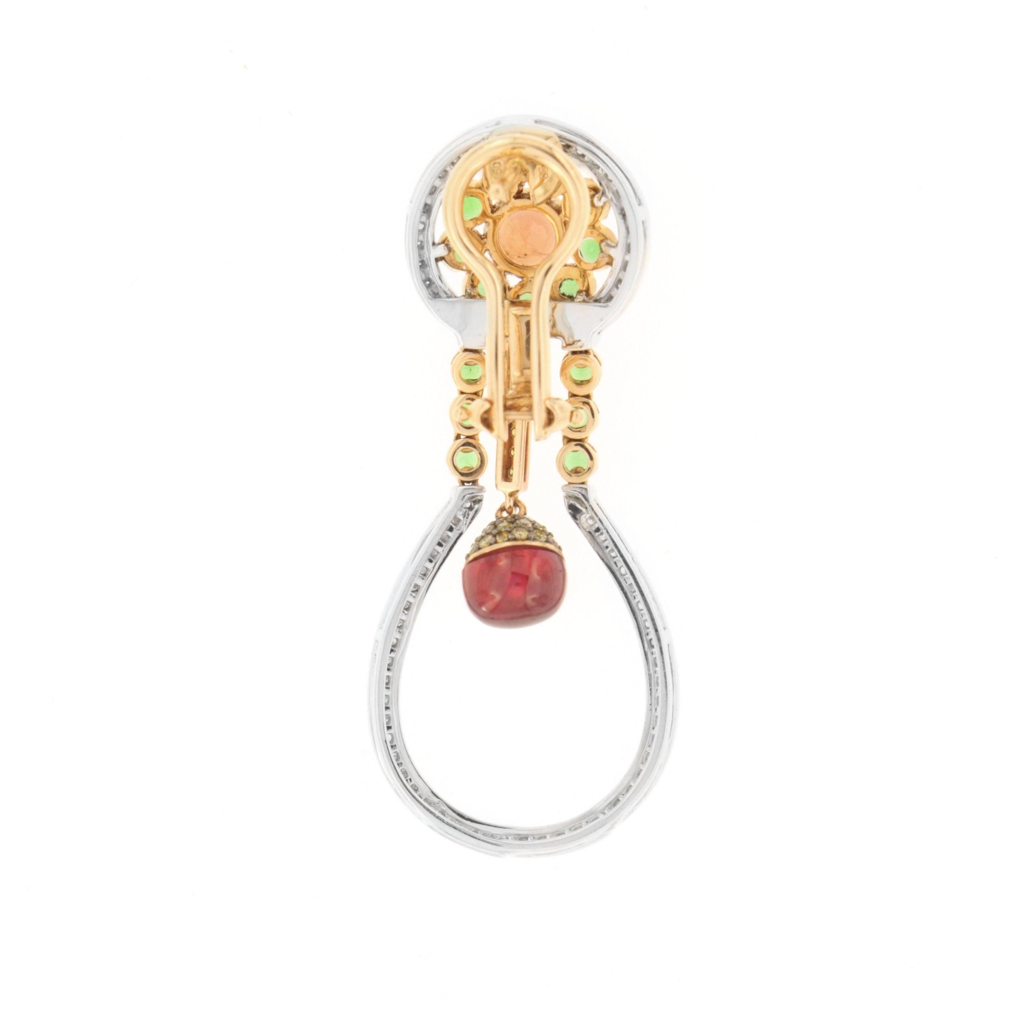 Women's Zorab Creation Ruby Pink Sapphire Garnet with Yellow and White Diamonds Earrings For Sale