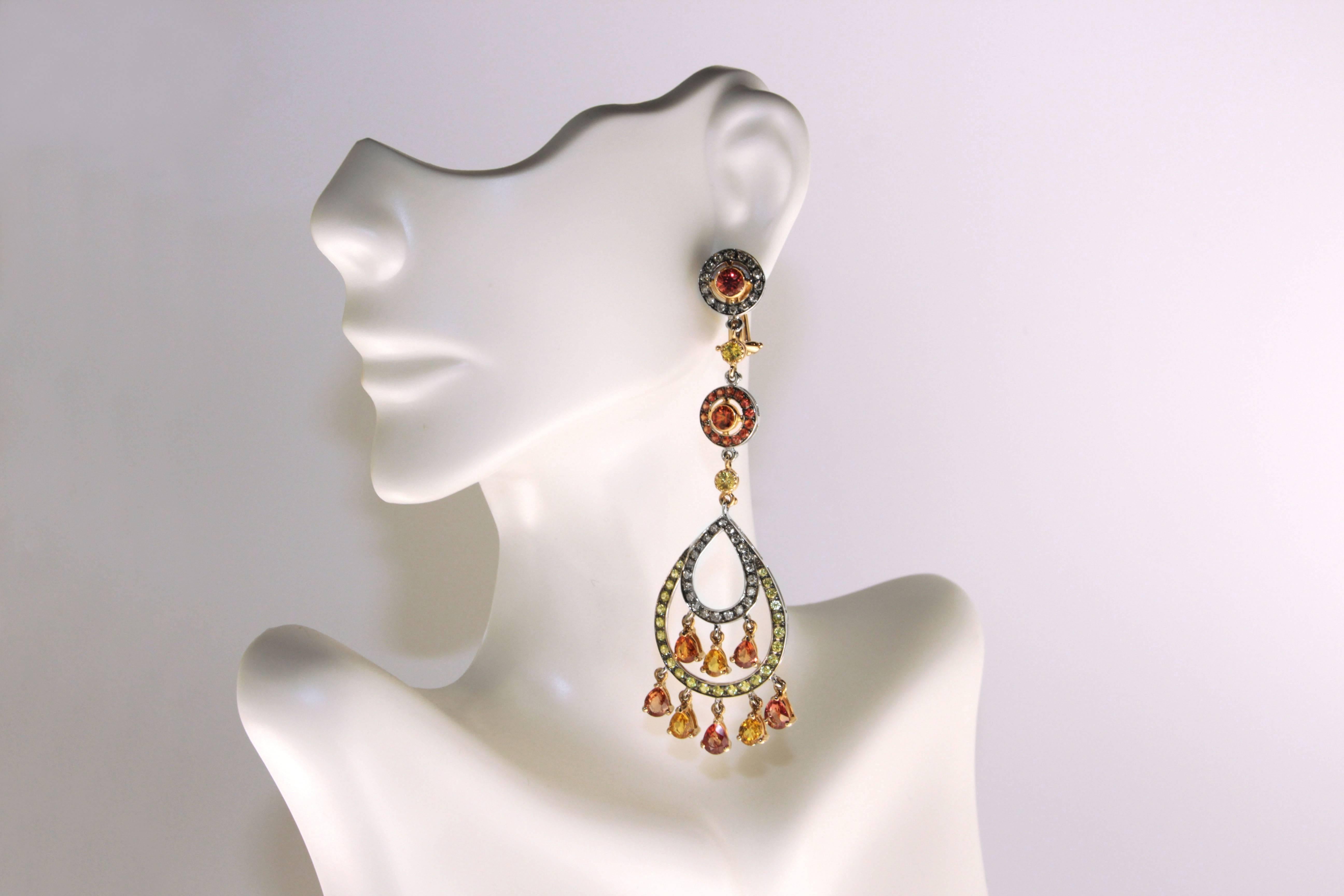Romantic Zorab Creation Feria Earrings in 13 carats of multi-color Sapphires For Sale